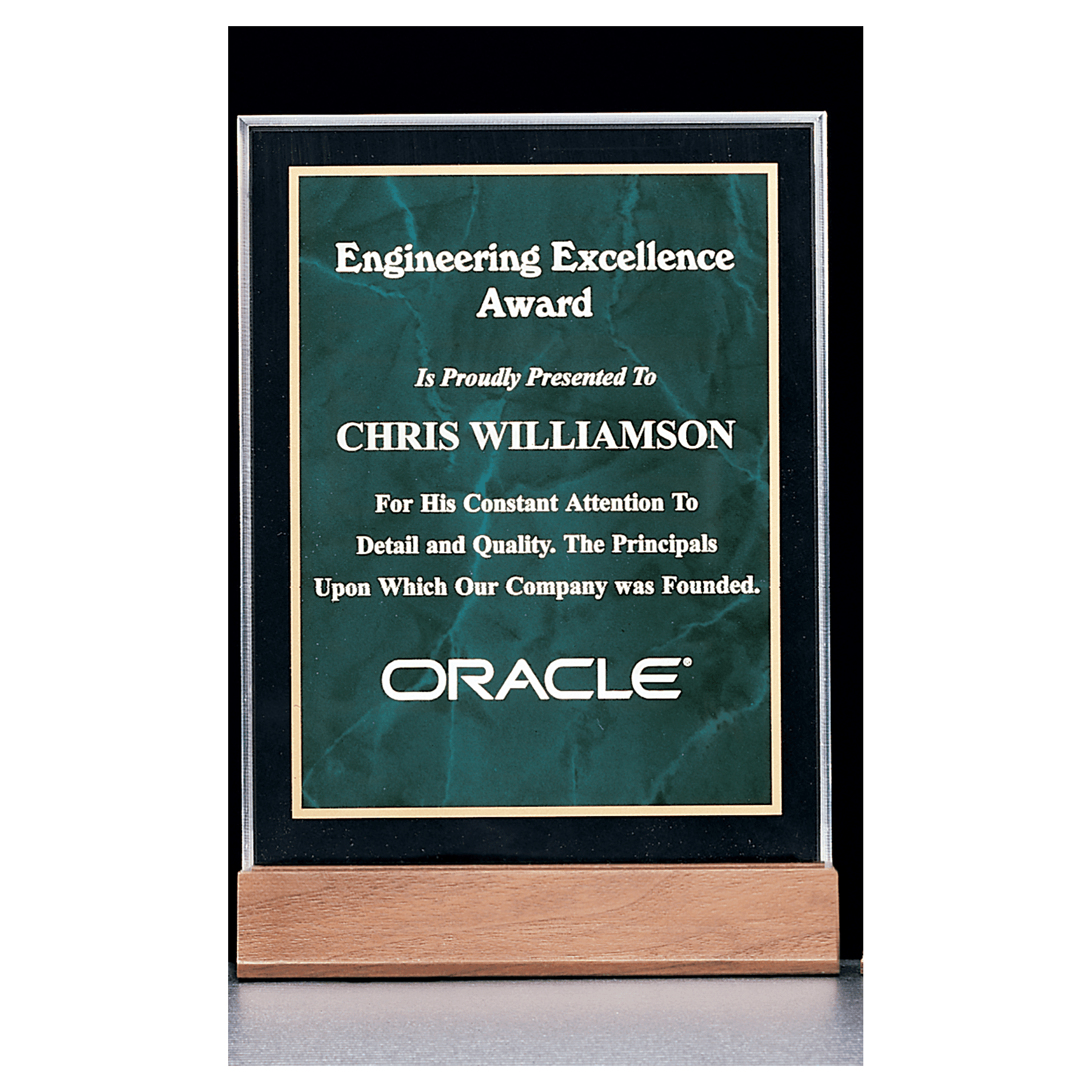 Emerald Marble Acrylic Award with American Walnut Base