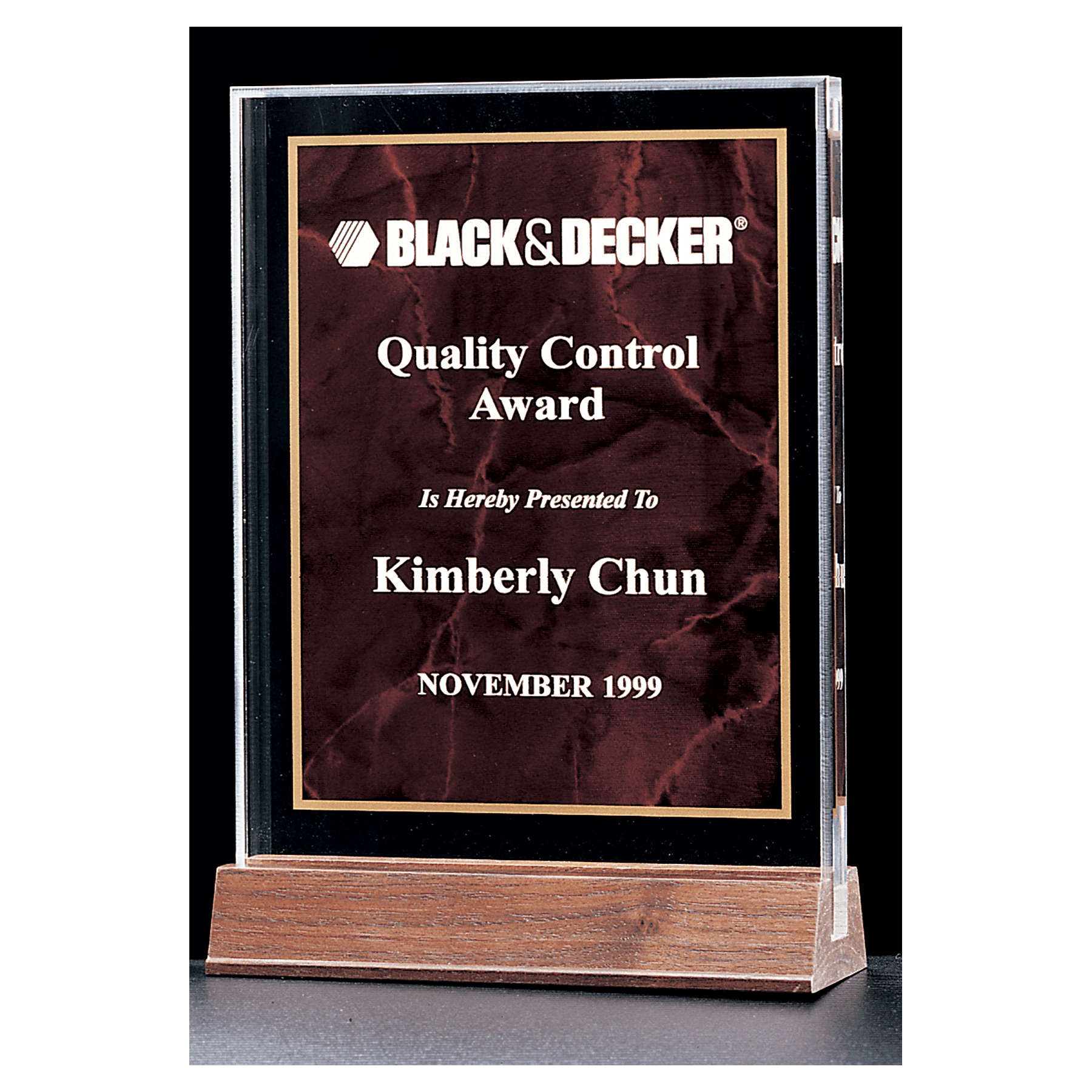 5" x 7.6" Ruby Marble Acrylic Award w/American Walnut Base