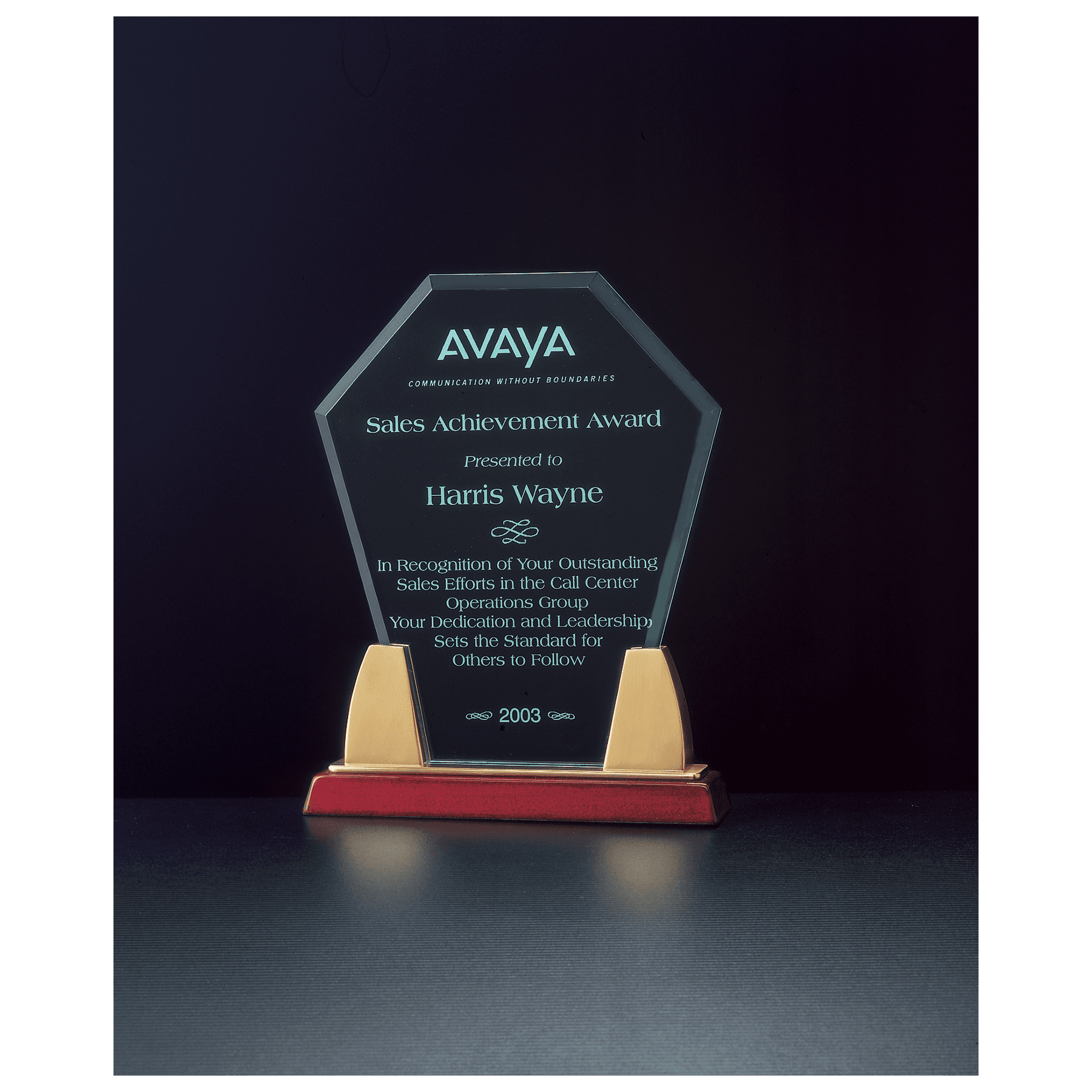 8.75" Jade Acrylic w/Rosewood Piano Finish Base Gold Accents