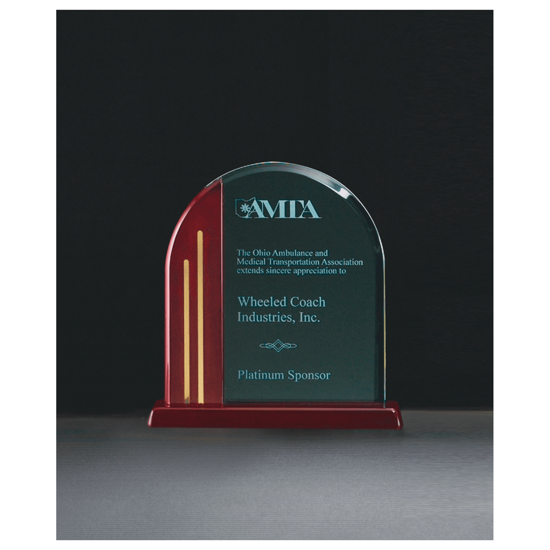 7.9" Jade Acrylic w/Rosewood Piano Finish Base, Gold Accents