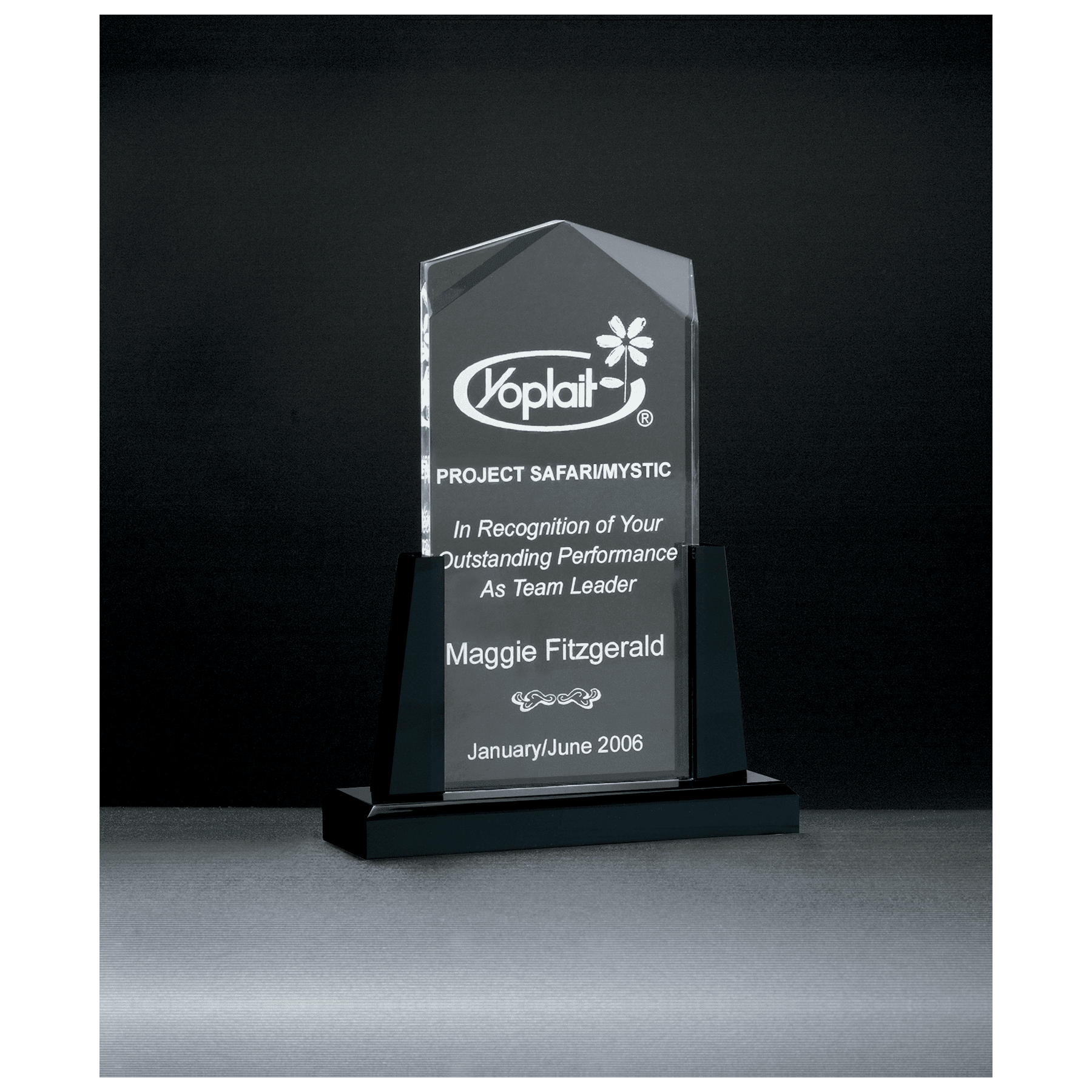 8.5" Spire Clear Acrylic Upright on Black Acrylic Base