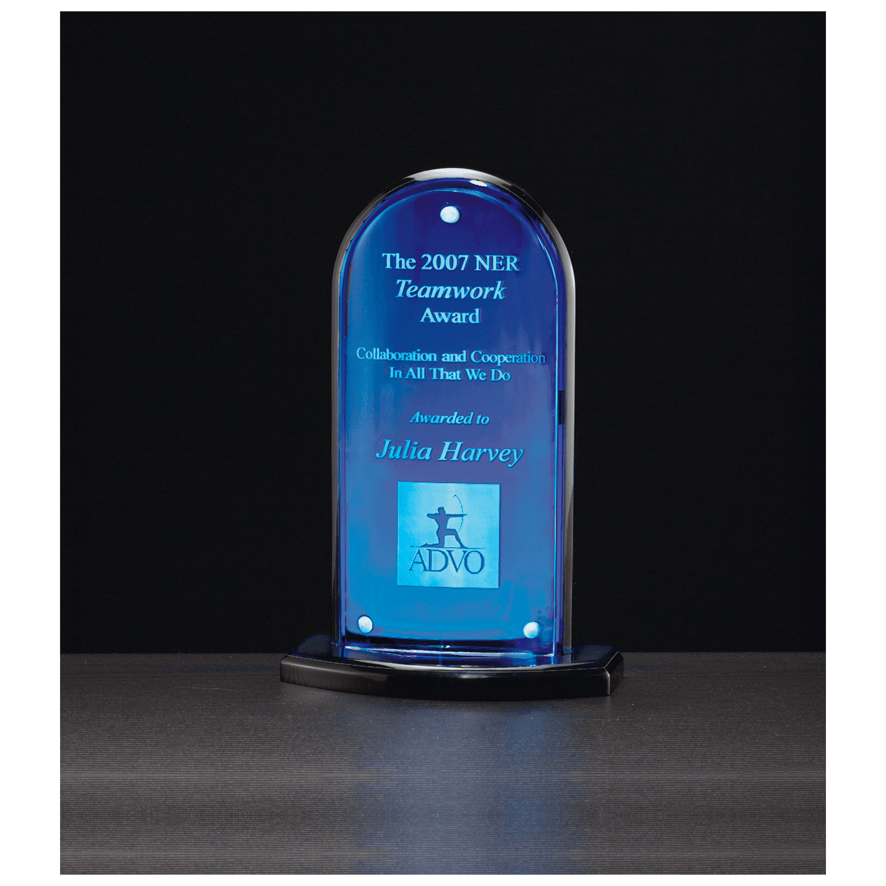 8" Blue Mirror Upright, Black Base w/Convex Acrylic Front