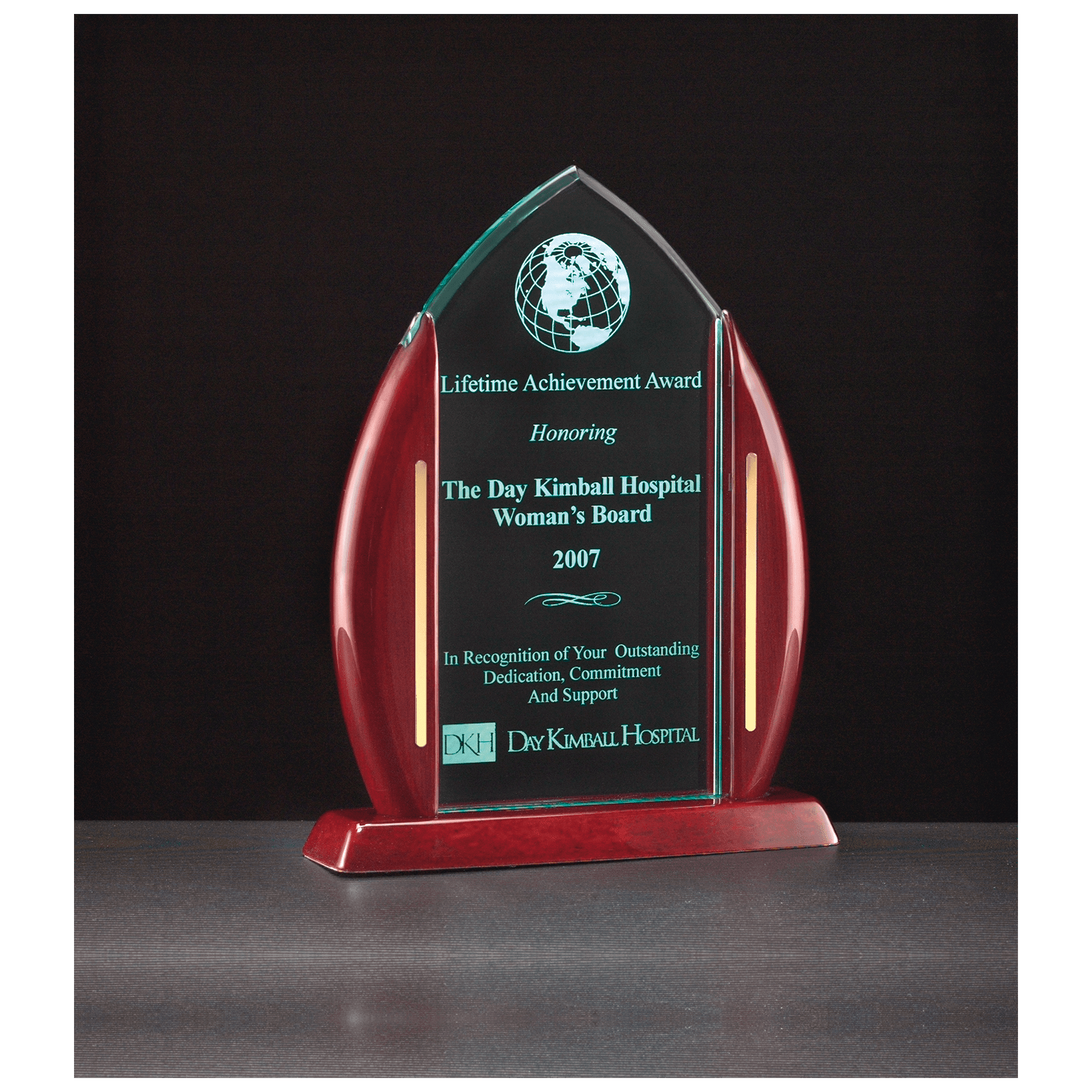 9.6" Jade Acrylic w/Rosewood Piano Finish Base, Gold Accents