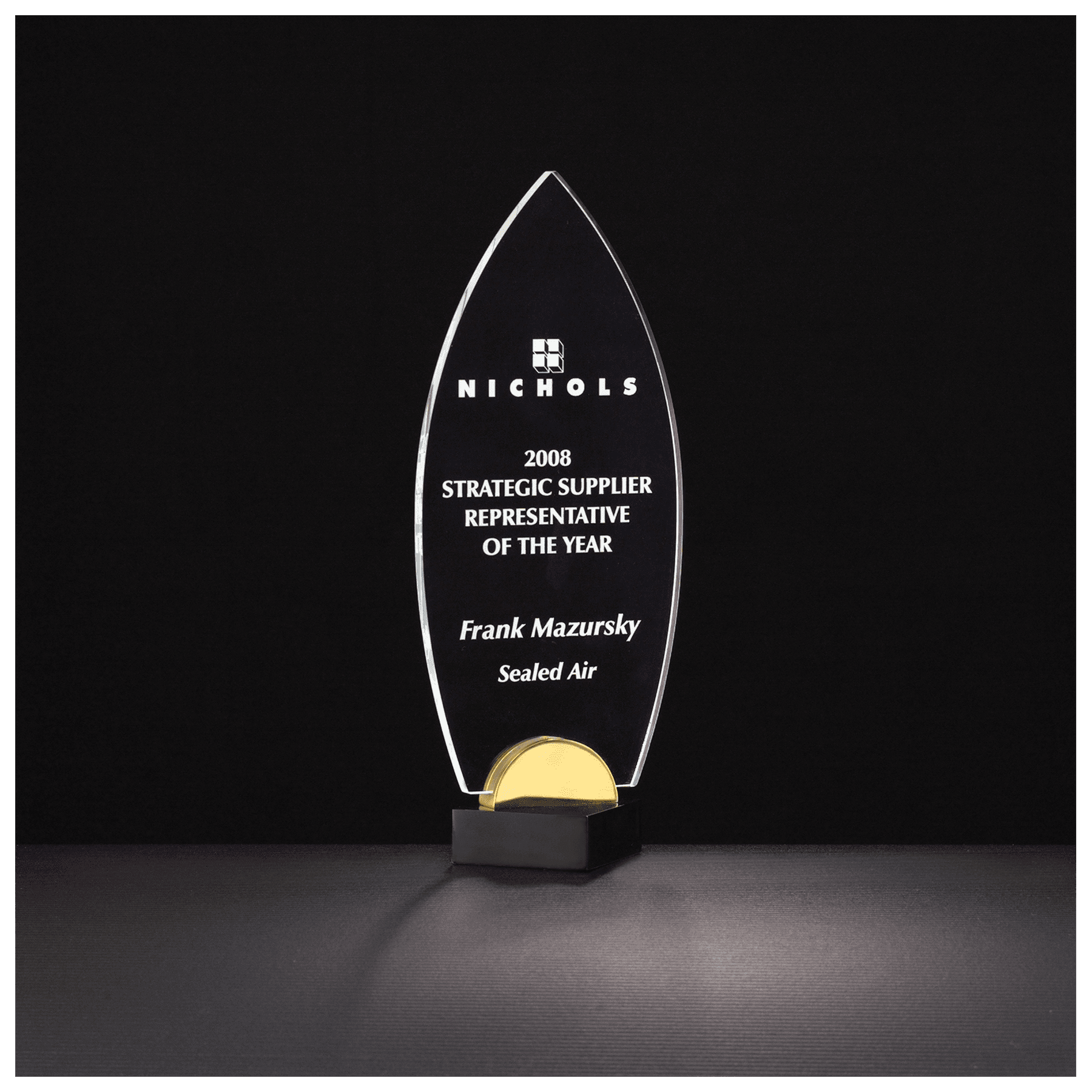 9.75" Clear Acrylic on Black and Gold Metal Base