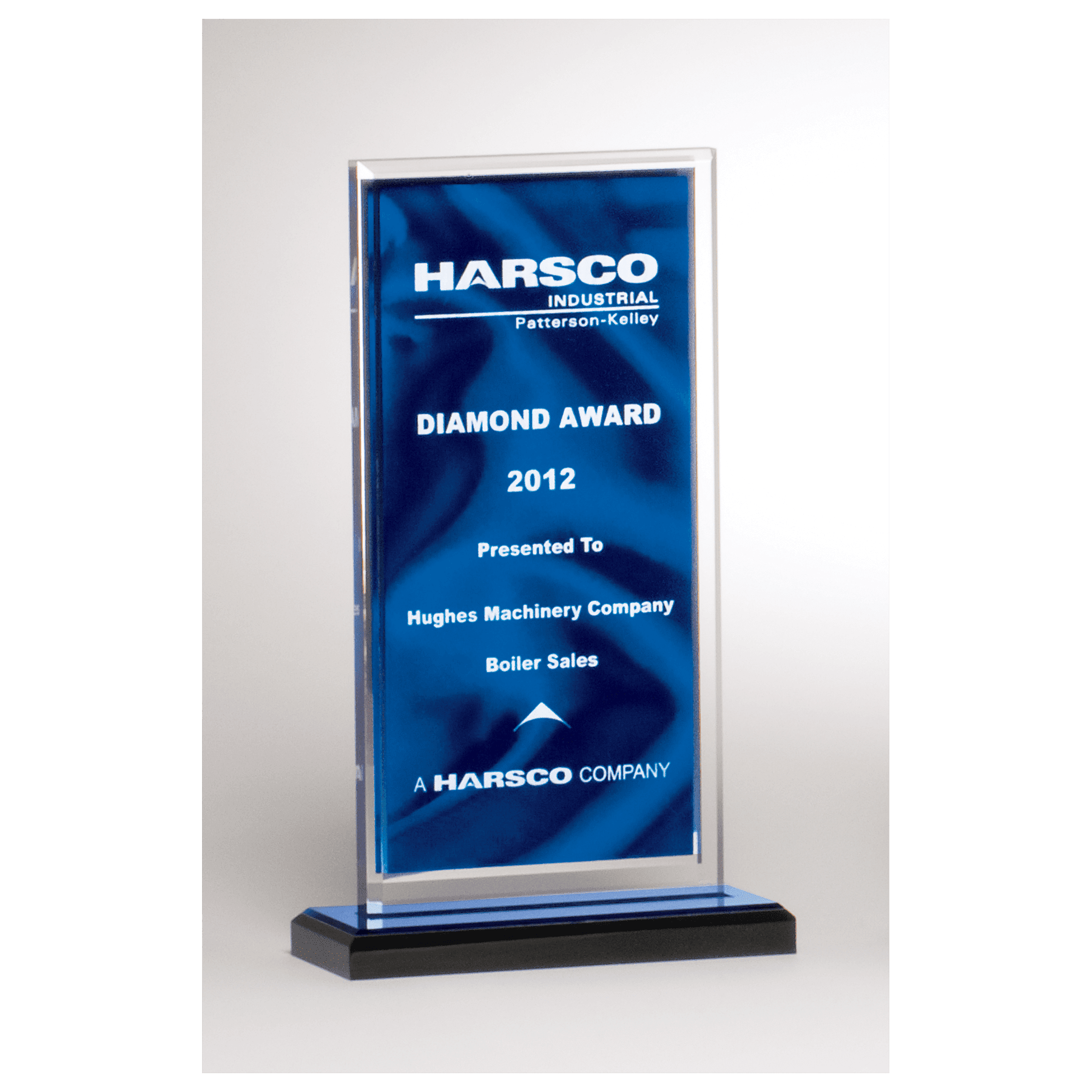 Dark Blue Satin Acrylic w/Silver Mirror Border, Black Base