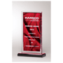 5 x 6.5" Deep Red Satin Acrylic w/Silver Border, Black Base