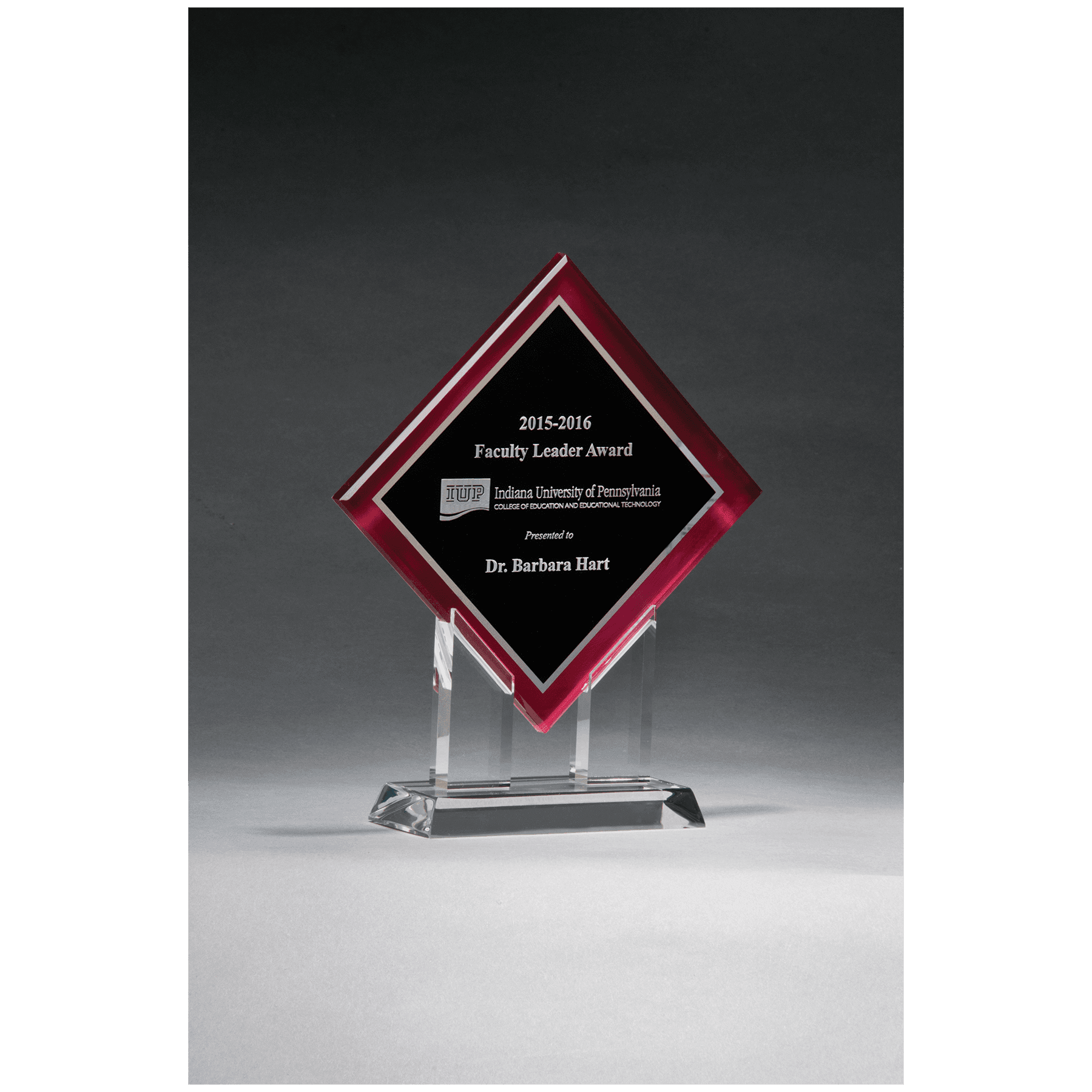 Diamond Acrylic w/ Red Border, Silver Mirror Highlights