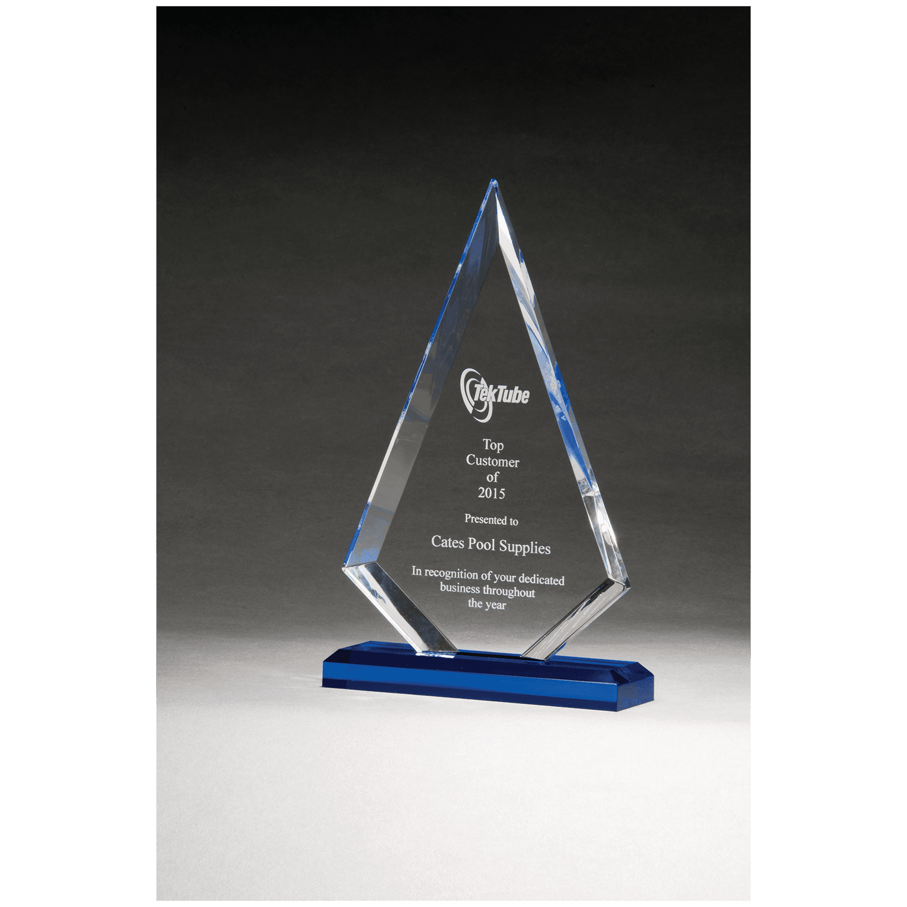 7.75" Clear Acrylic w/Blue Highlights and Blue Base