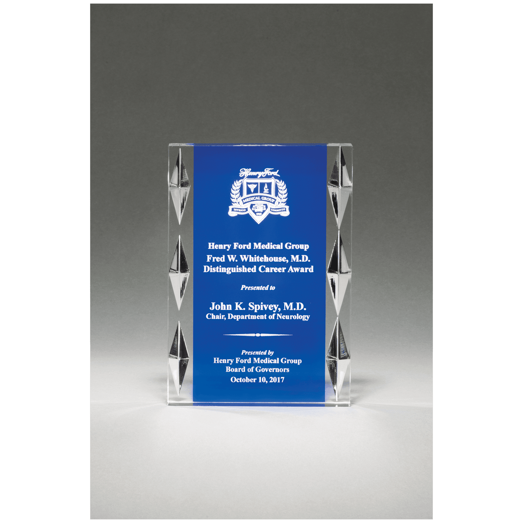 Standing Acrylic w/Blue Background and Carved Jewel Accents