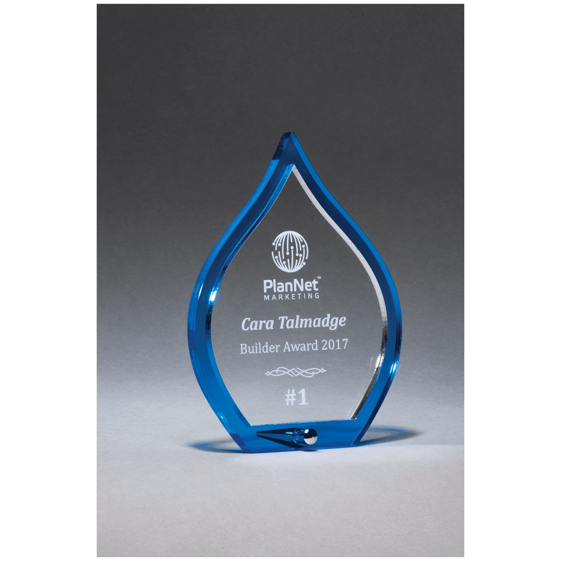 6.25" Blue Flame Acrylic w/Clear  Center and Silver Post