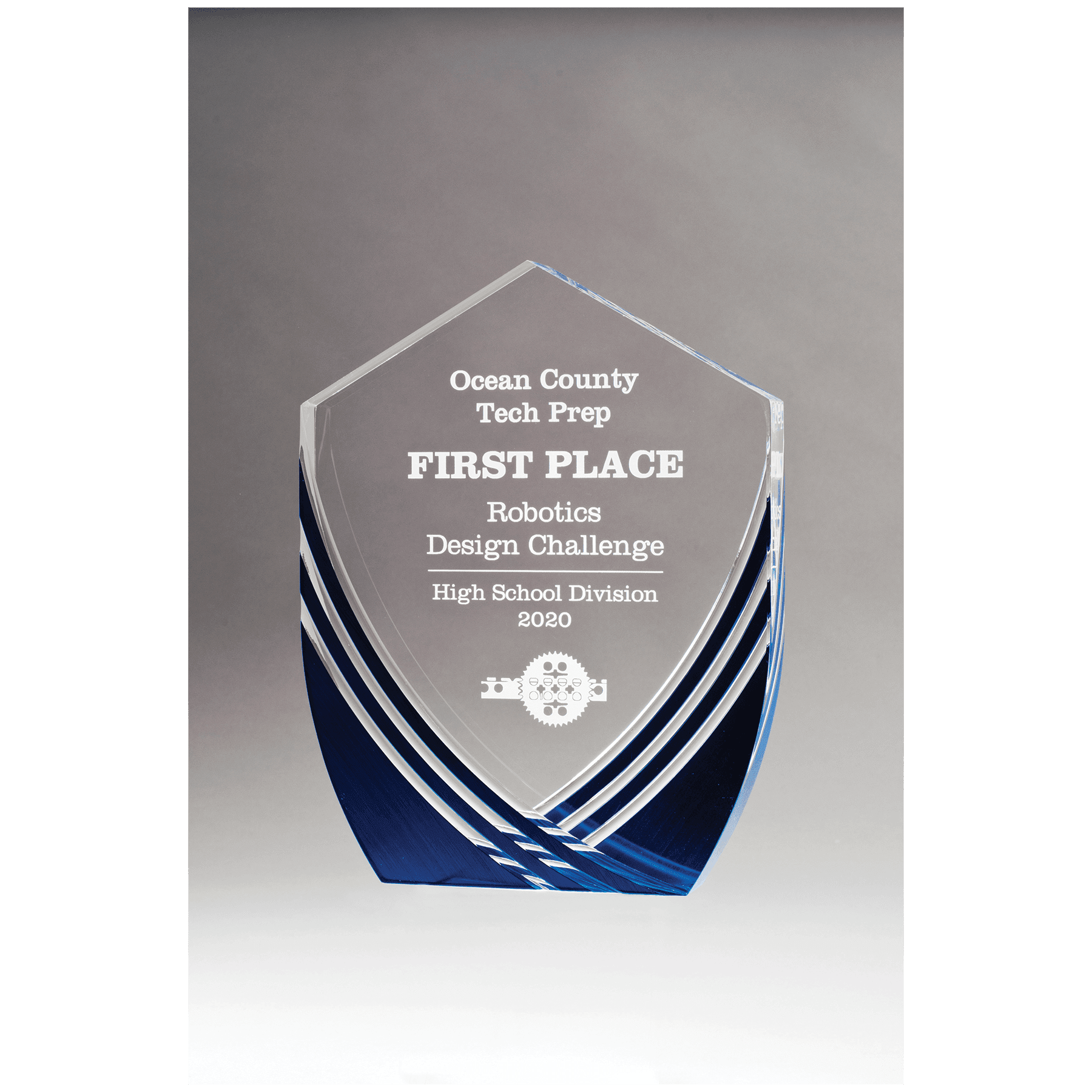 Shield Acrylic w/Score Lines and Blue Metallic Accent