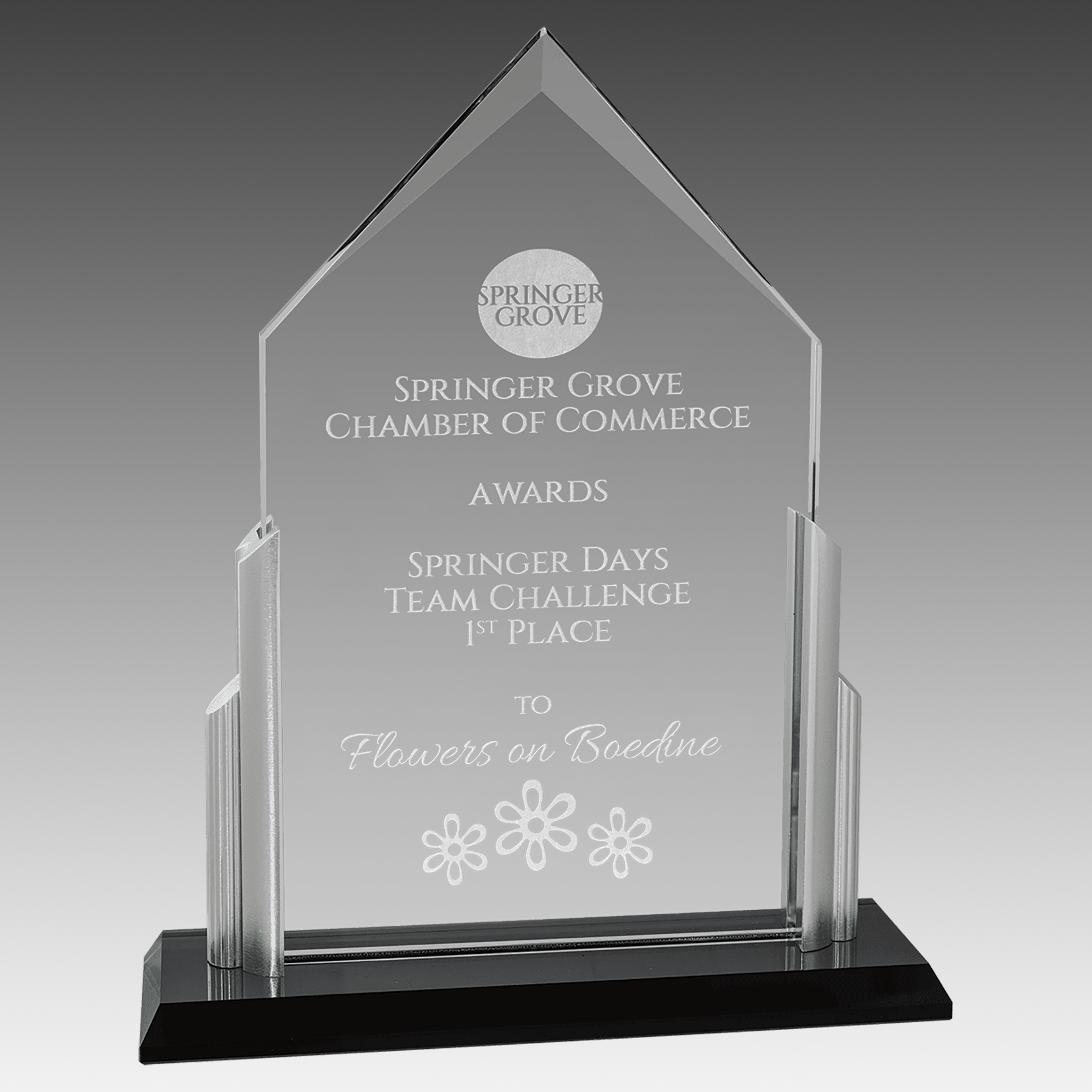 Peak Glass w/Brushed Silver Posts and Glass Base - AGP06
