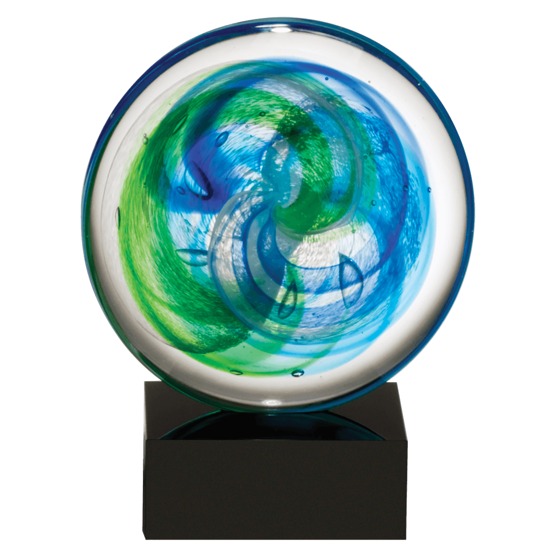 Disk Art Glass w/Blue and Light Green Accent on Black Base - AGAR84