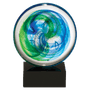 Disk Art Glass w/Blue and Light Green Accent on Black Base - AGAR84