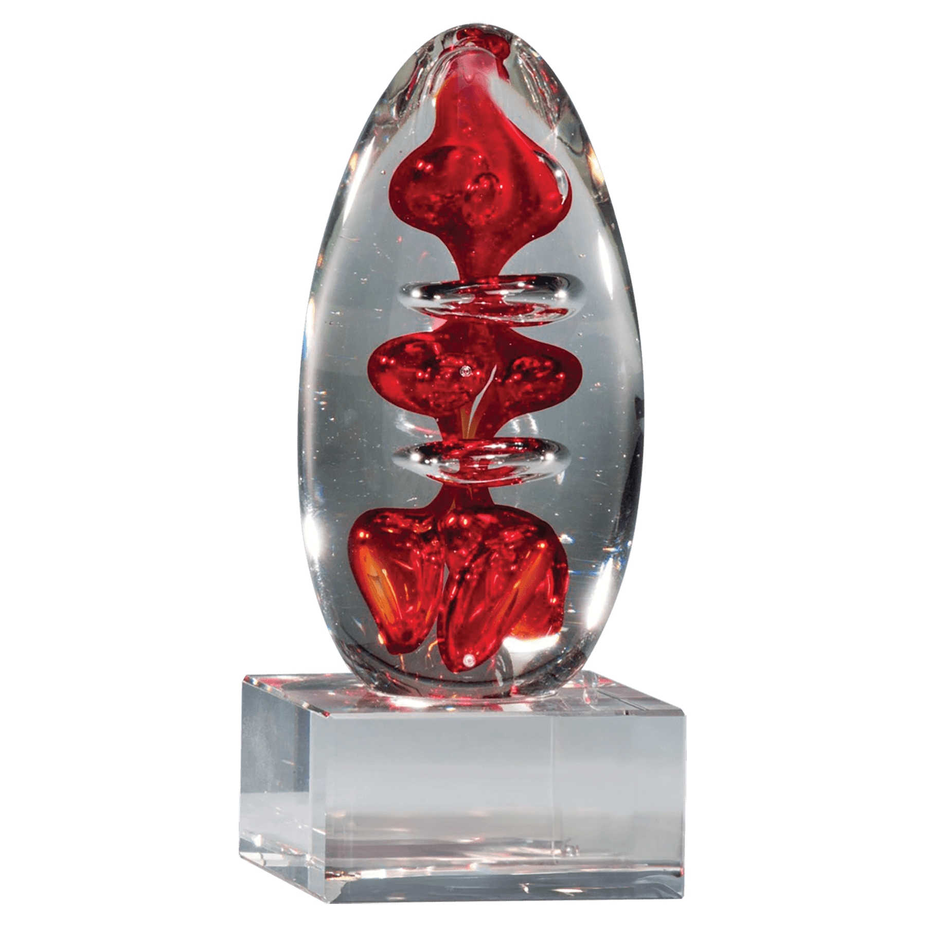 Red Egg Shaped Art Glass on Base - AGAR91