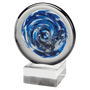 Blue and White Disc Art Glass on Base - AGAR103
