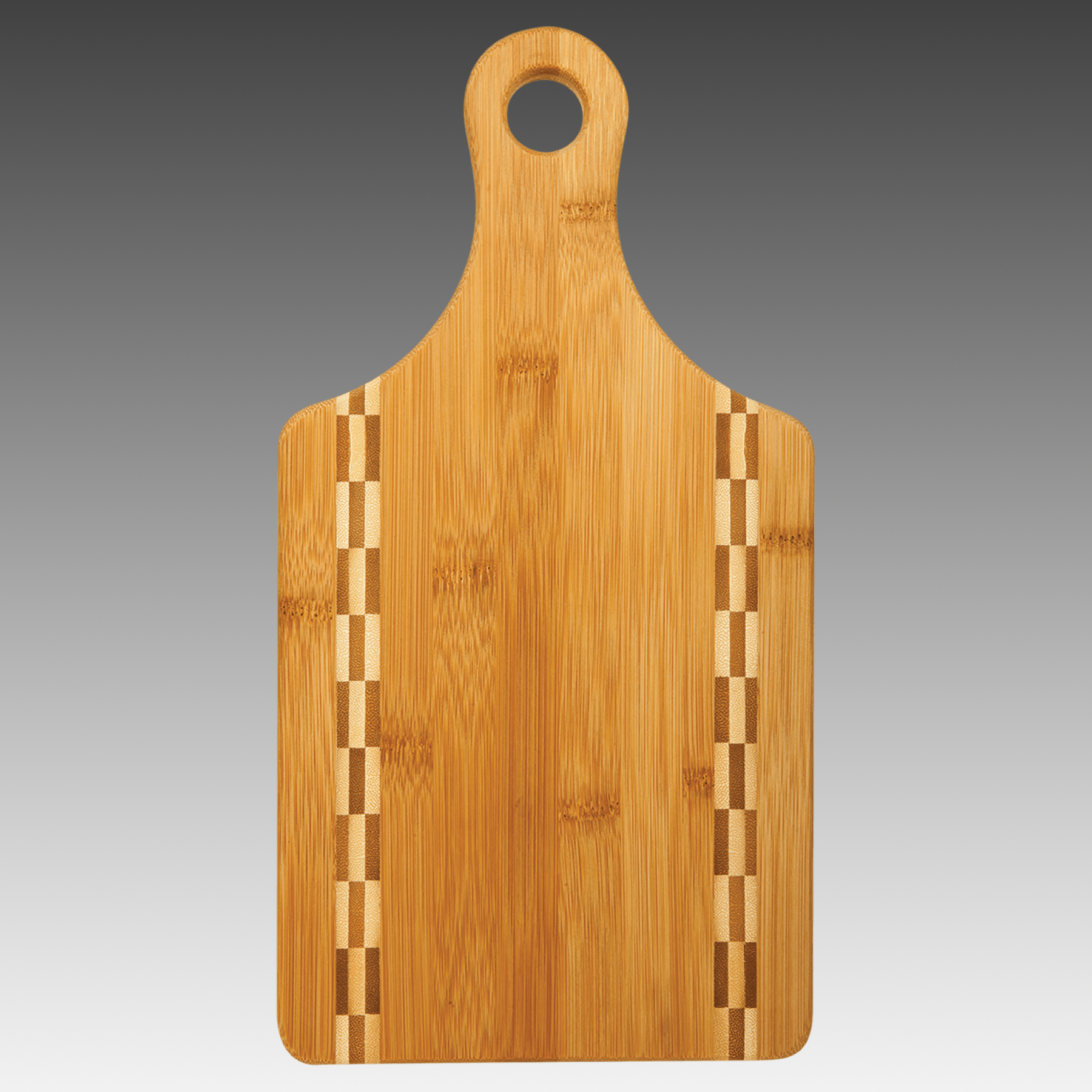 Paddle Shaped Bamboo Cutting Board with Butcher Block Inlay - BB07