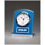 Glass Clock with Blue Carbon Fiber Design on Aluminum Base