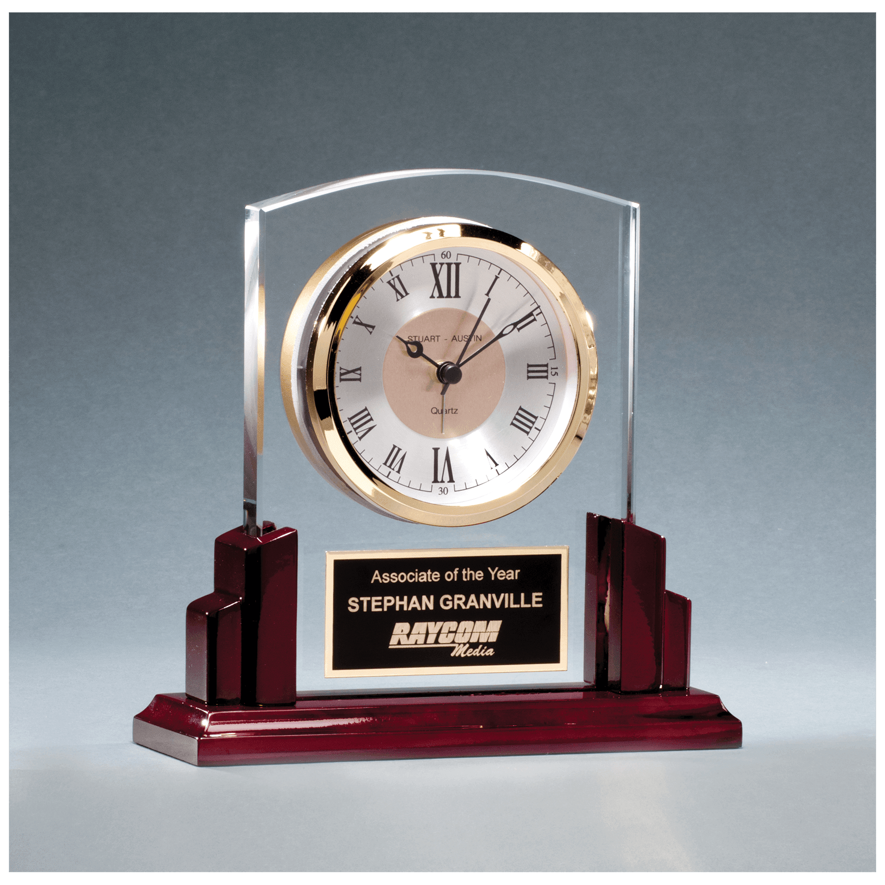 Glass Clock w/Rosewood High Gloss Base