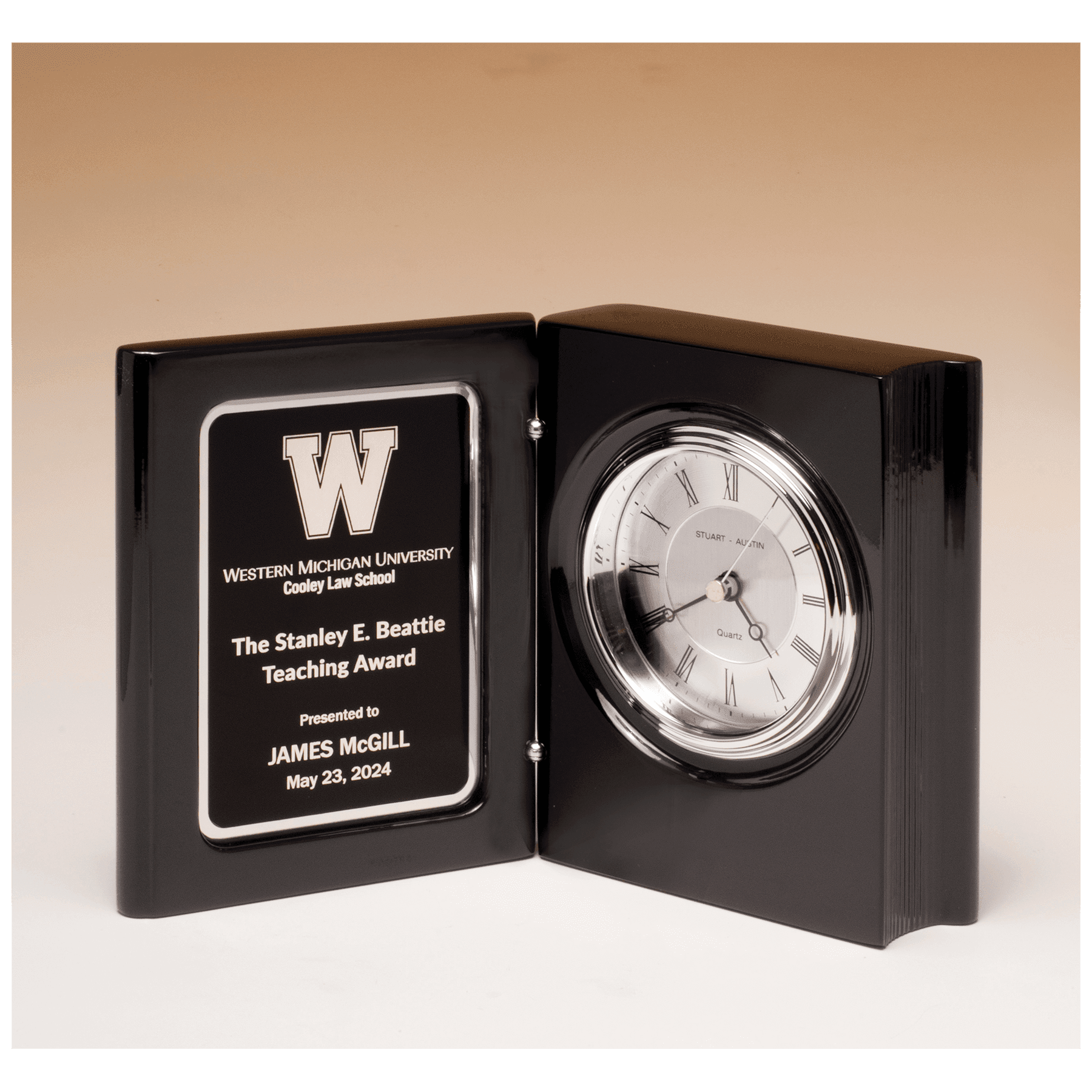 Black Piano Finish Book Clock w/Diamond Spun Dial