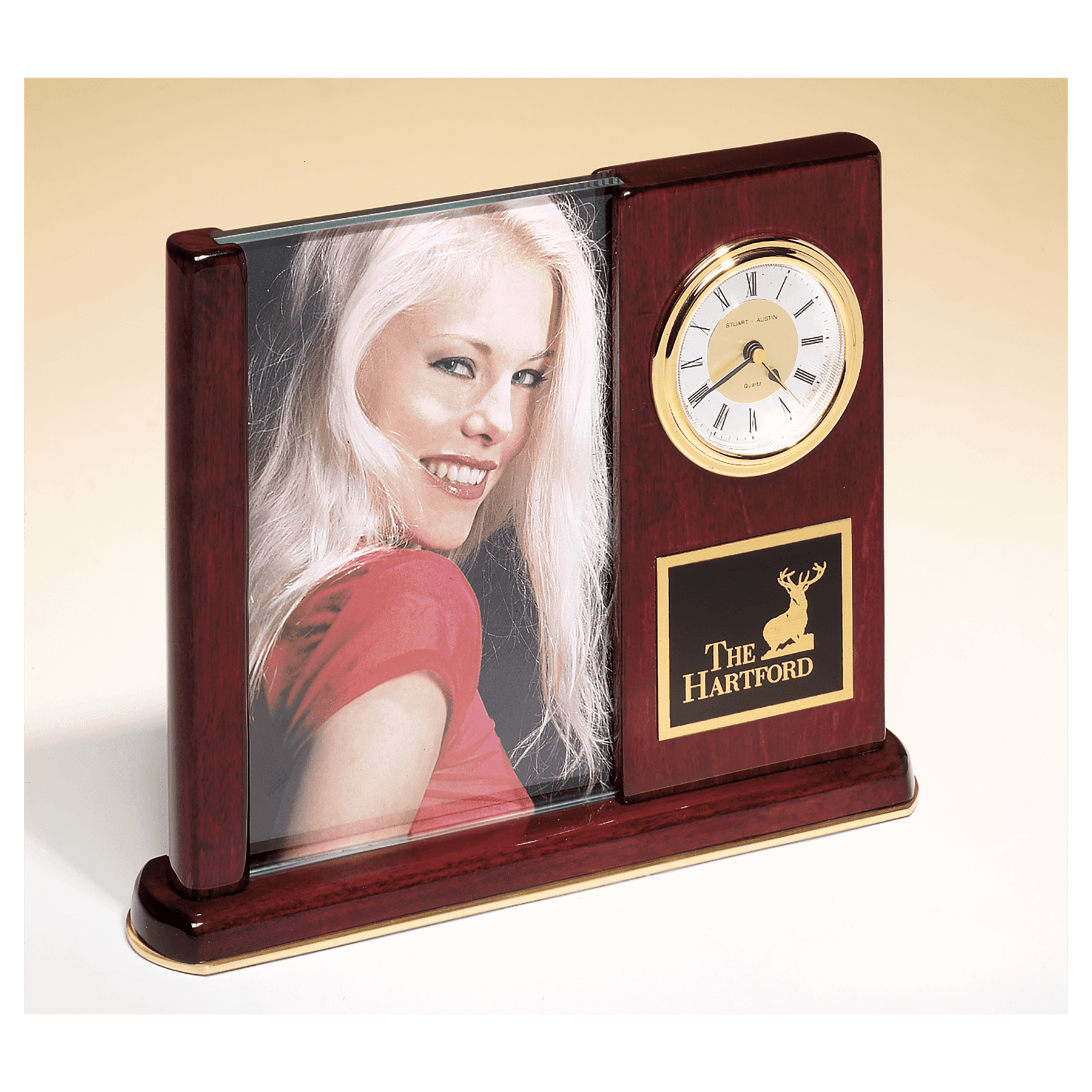 Rosewood Piano Finish Clock w/Glass Picture Frame