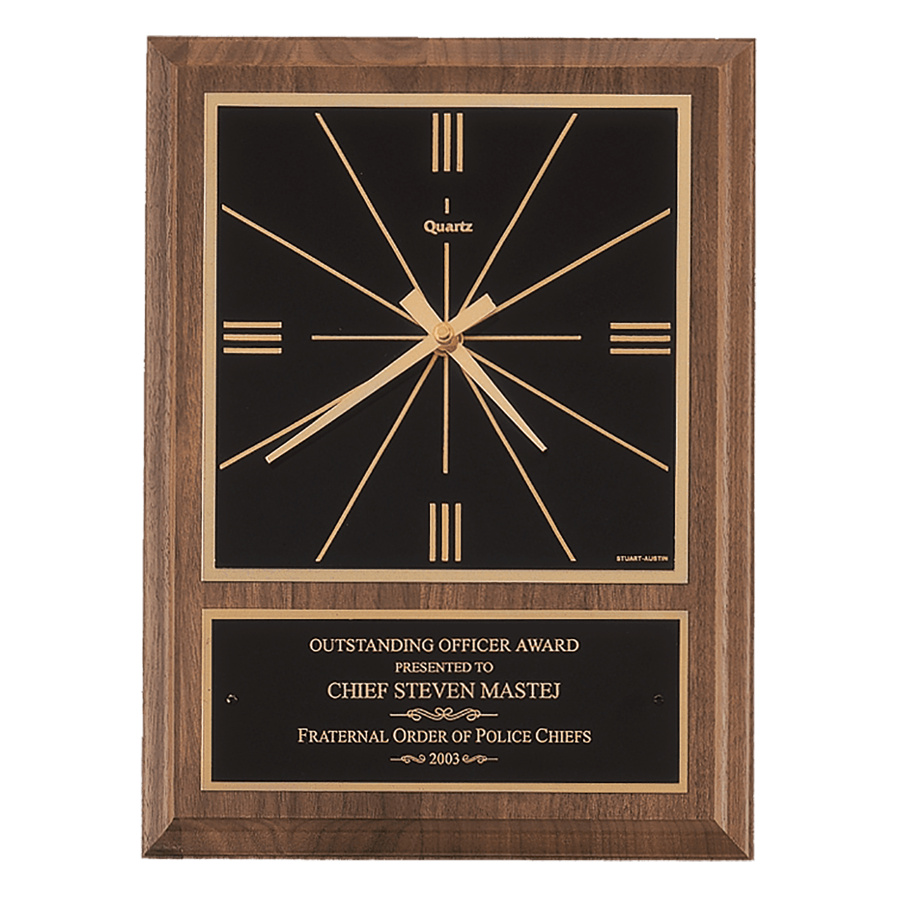 American Walnut Square Face Quartz Clock with Black Plate