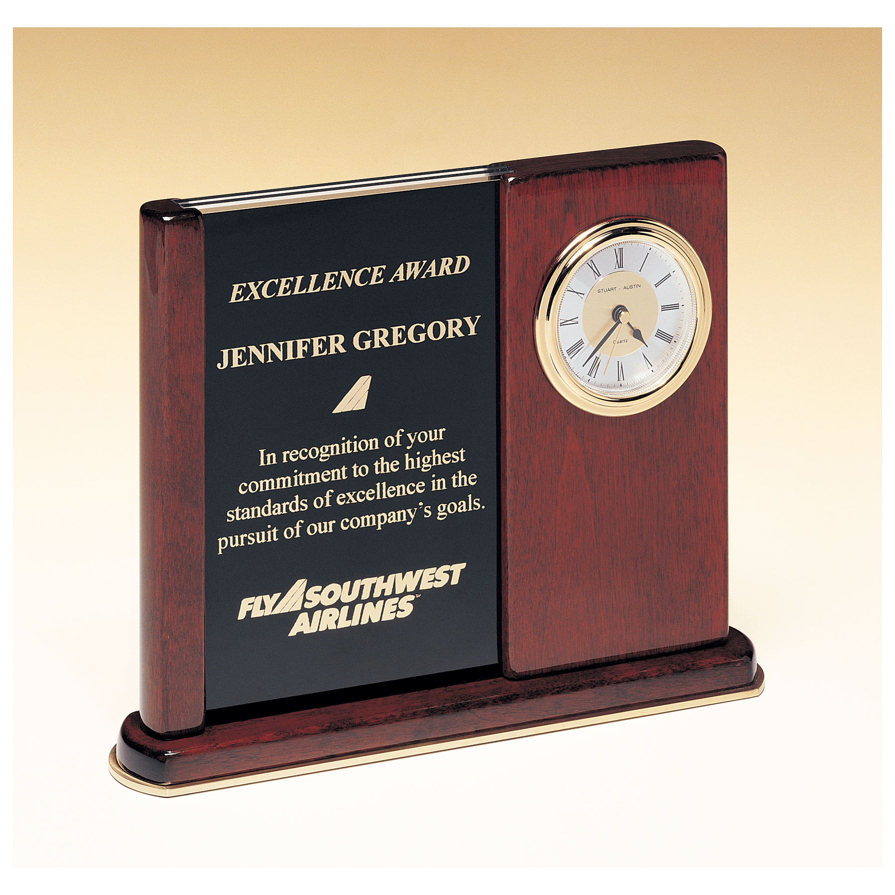 Rosewood Piano Finish Clock w/Two Eng Plates
