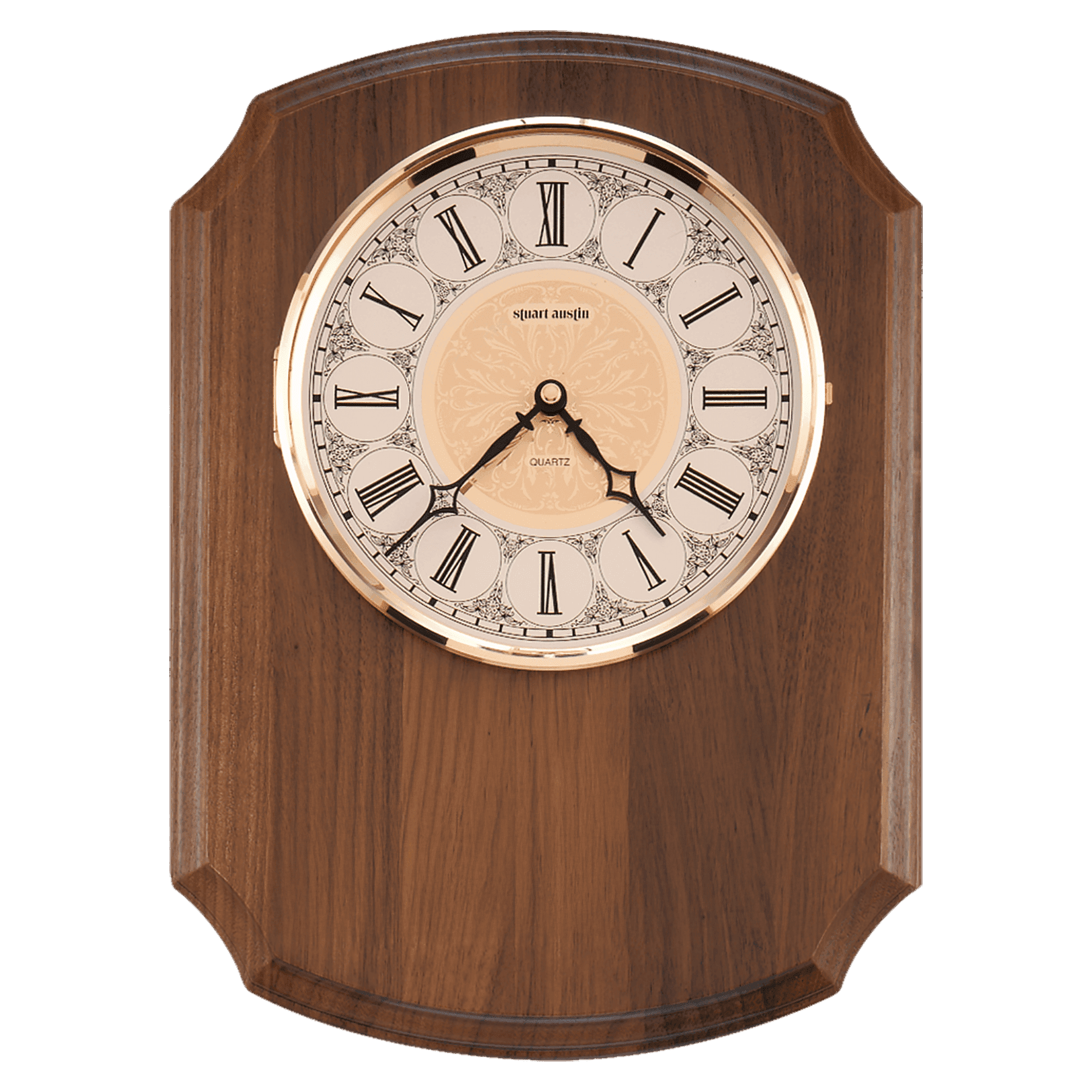 Walnut Quartz Clock, Brass Diamond Spun Bezel & Ivory Dial - PCL08