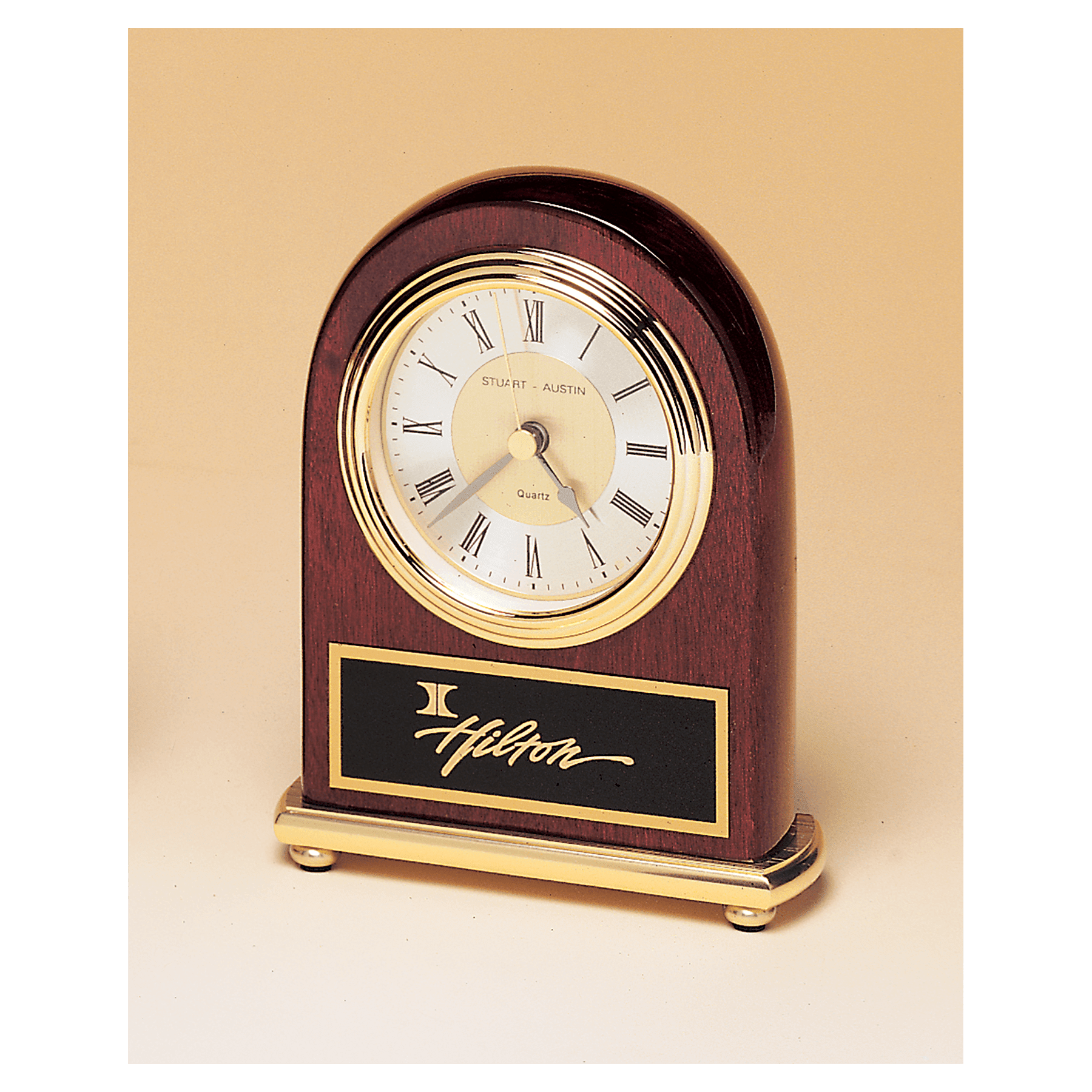 Rosewood Arch Piano Finish Clock w/Brass Base