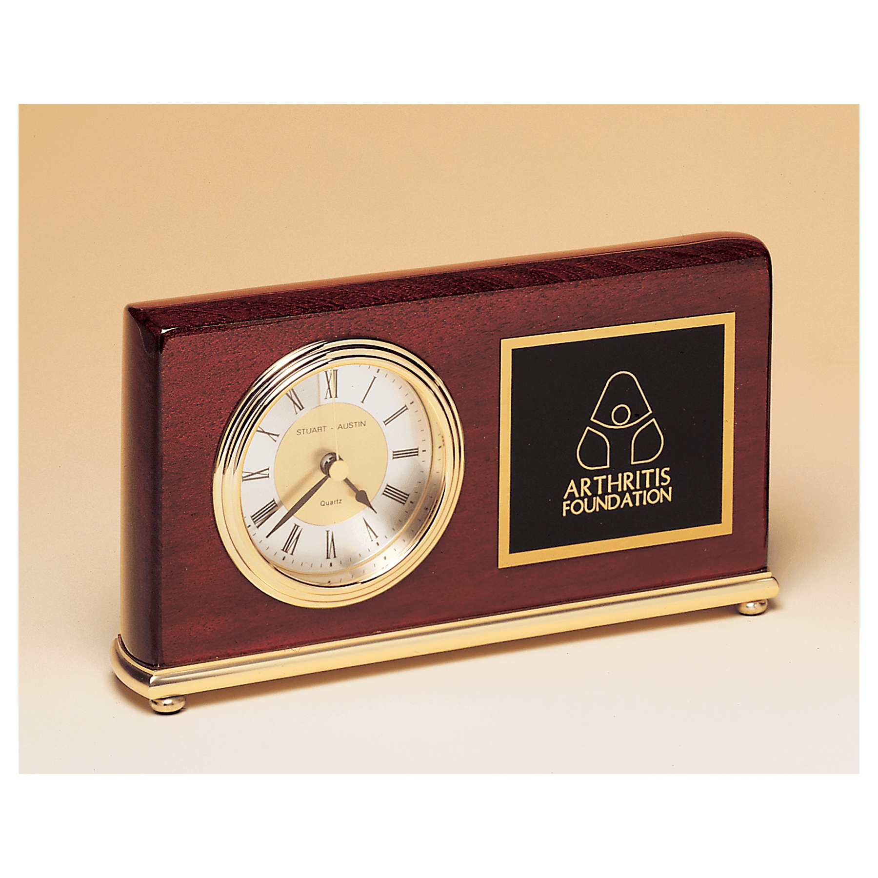 Rosewood Piano Finish Clock, Brass Base