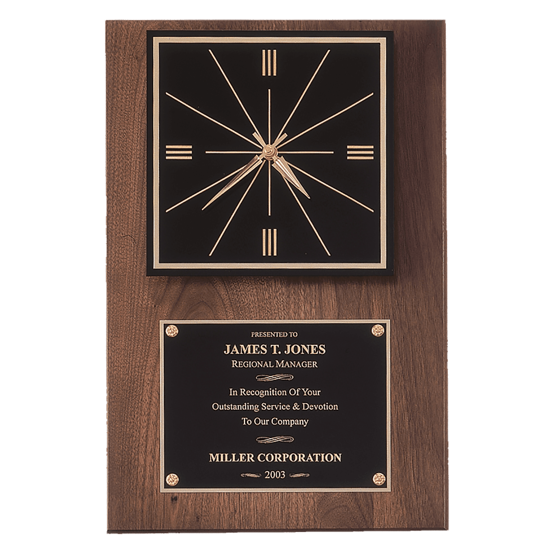 American Walnut Quartz Clock w/Black Plate