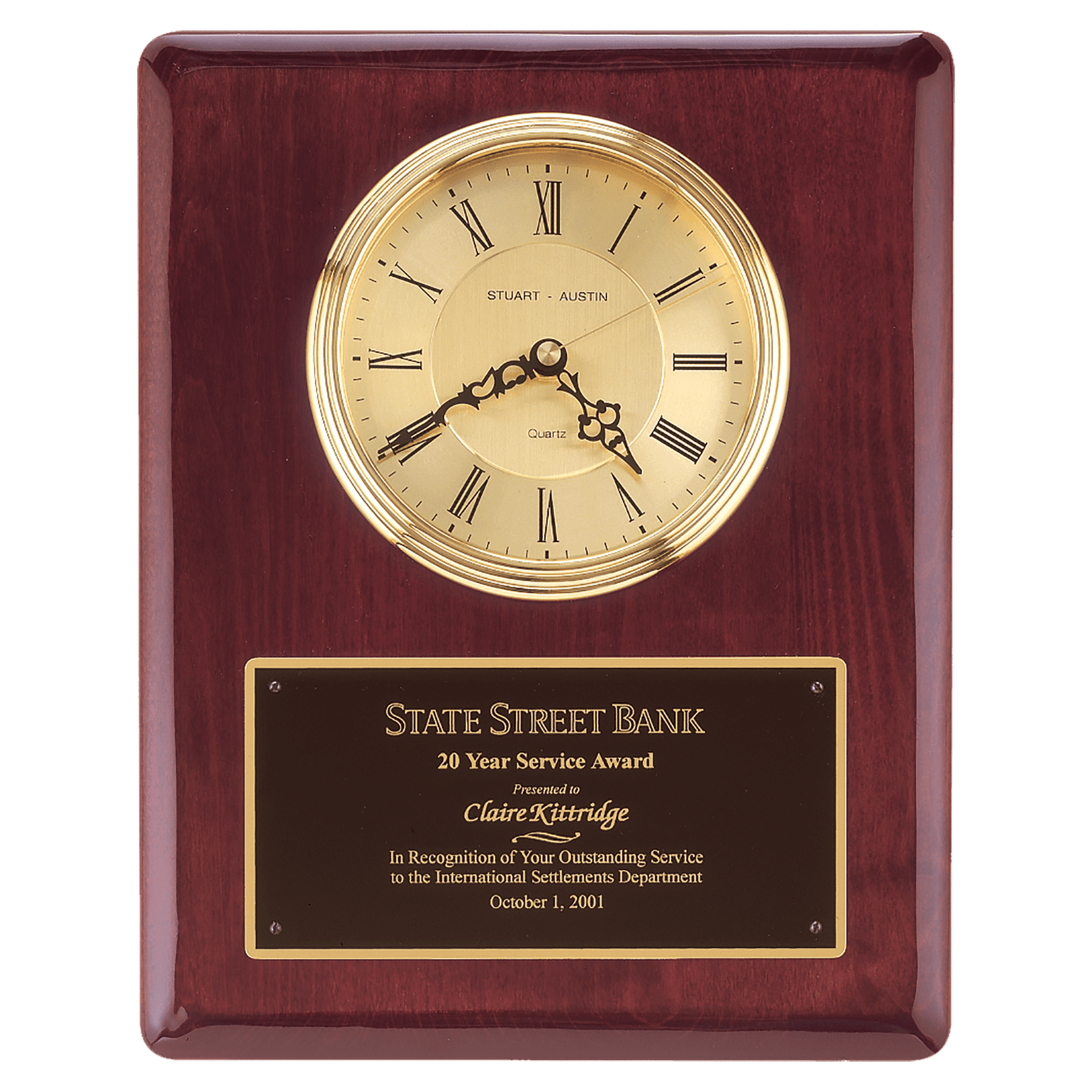 Rosewood Piano Finish Clock, Waterfall Bezel