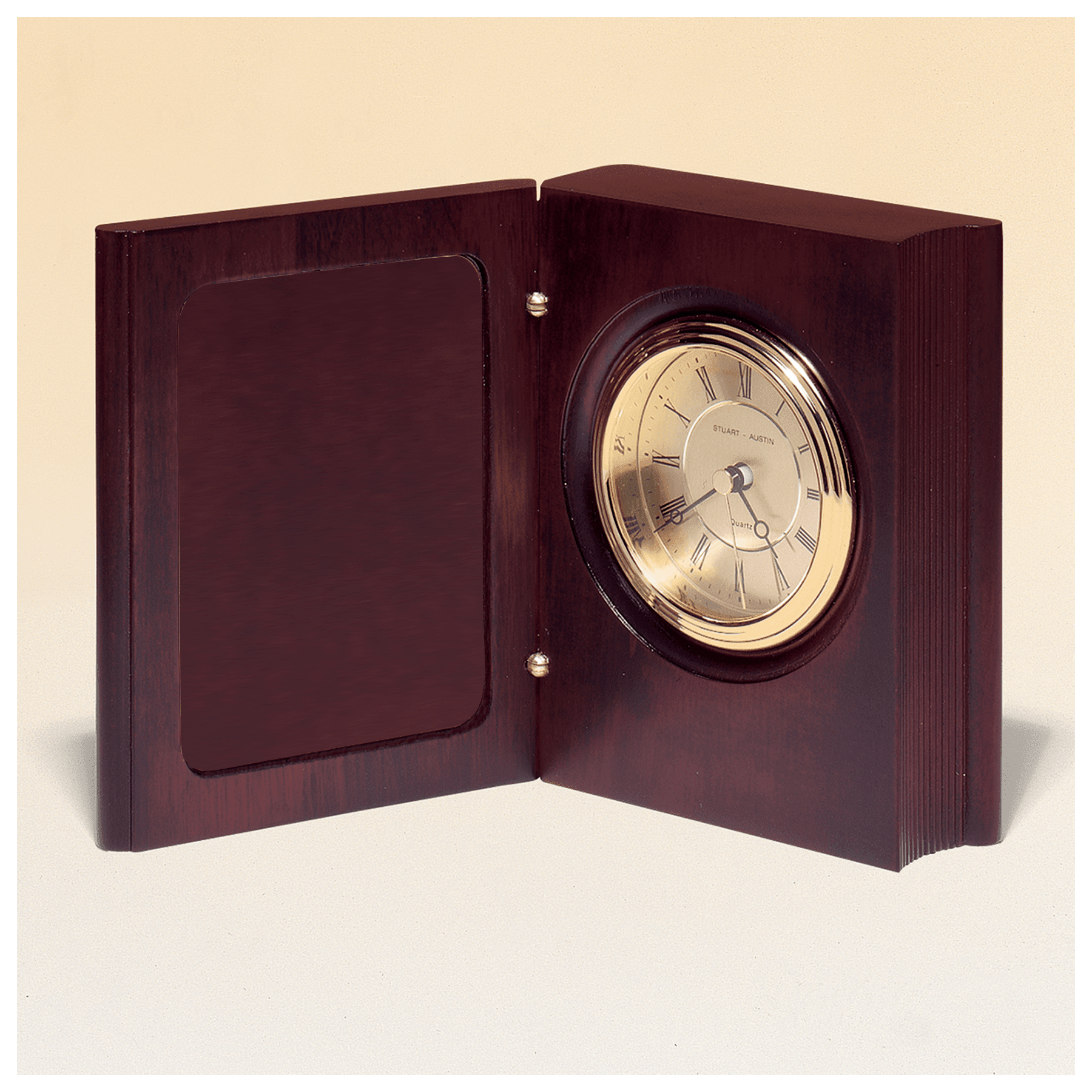 Hand Rubbed Mahogany Finish Book Clock w/ Spun Dial - CLK60