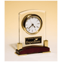 6 x 7.75" Glass Desk Clock, Rosewood Piano Finish Base
