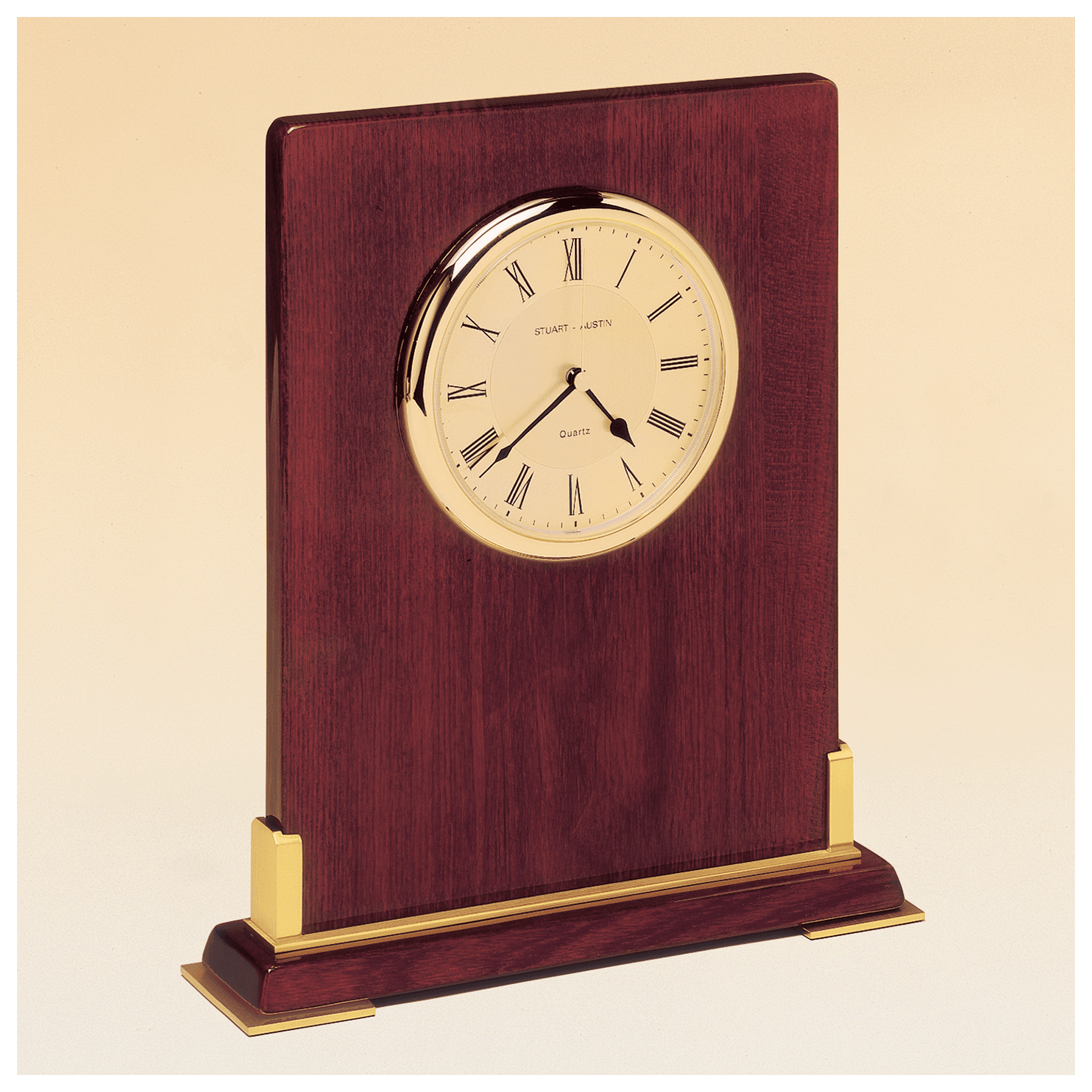 Rosewood Piano Finish Desk Clock w/ Metal Accents - CLK68