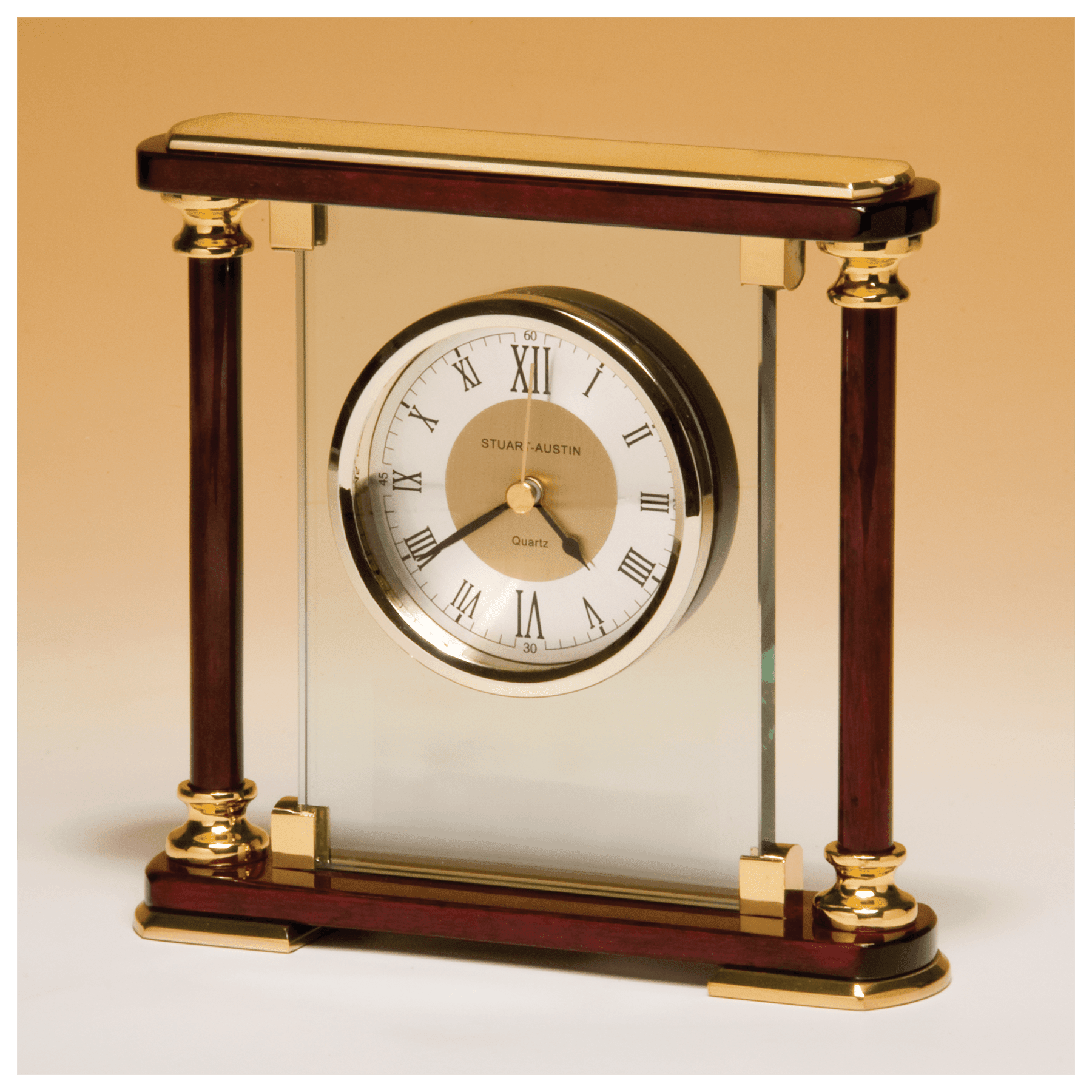 Glass and Rosewood Piano Finish Clock w/ Metal Accents - CLK74