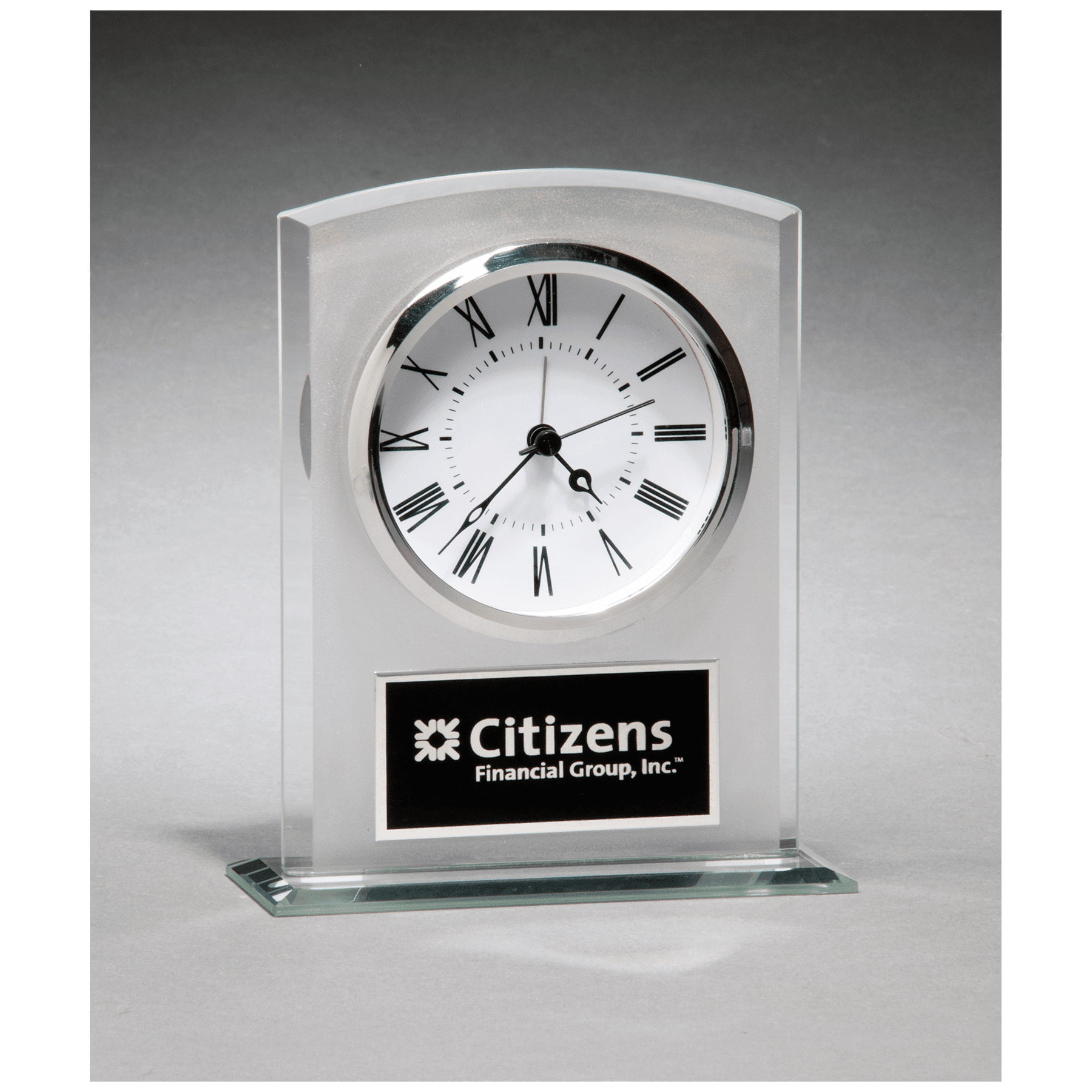 Glass Clock w/Frosted Top, Polished Edge and Base