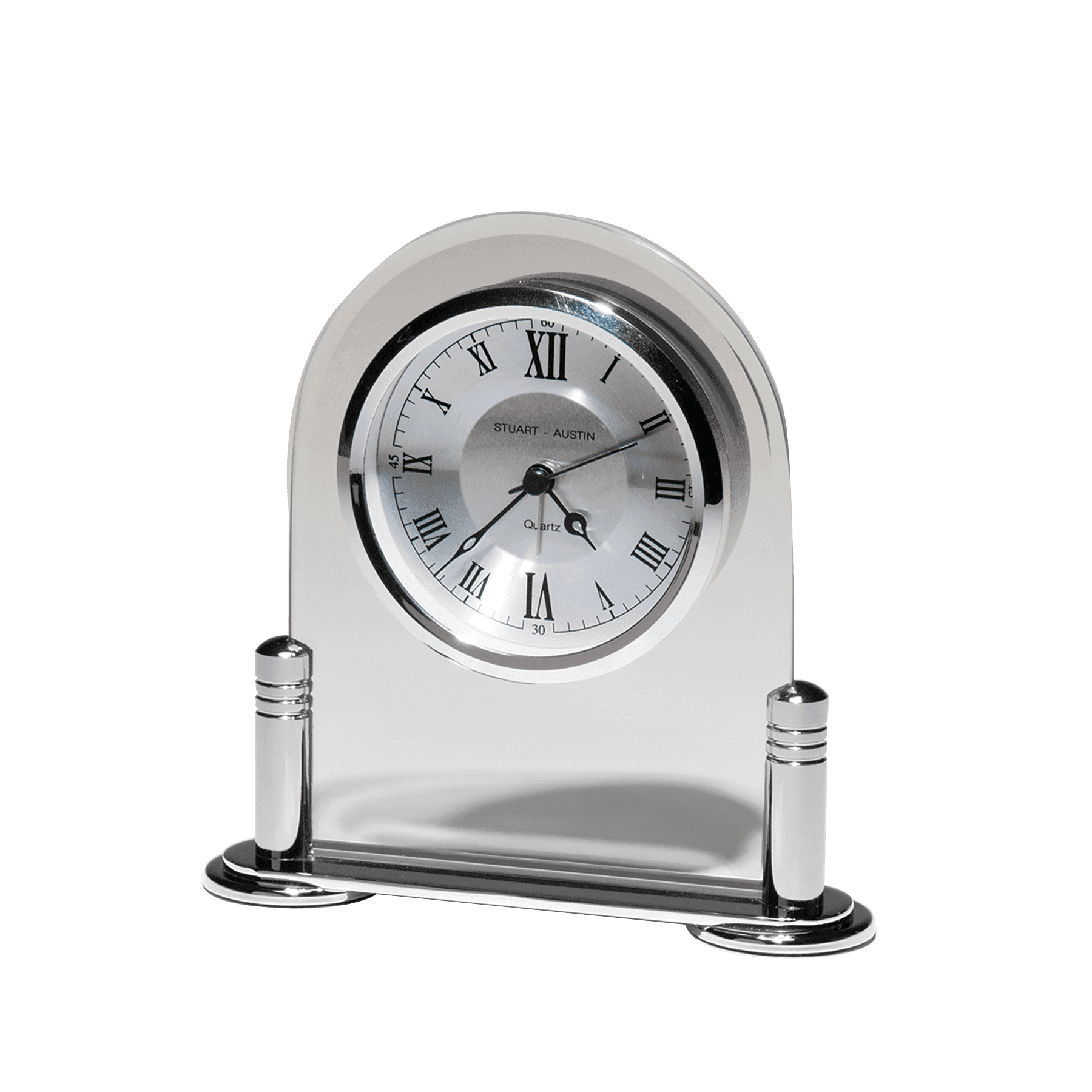 Desk Clock w/Beveled Glass Upright, Metal Base - CLK79