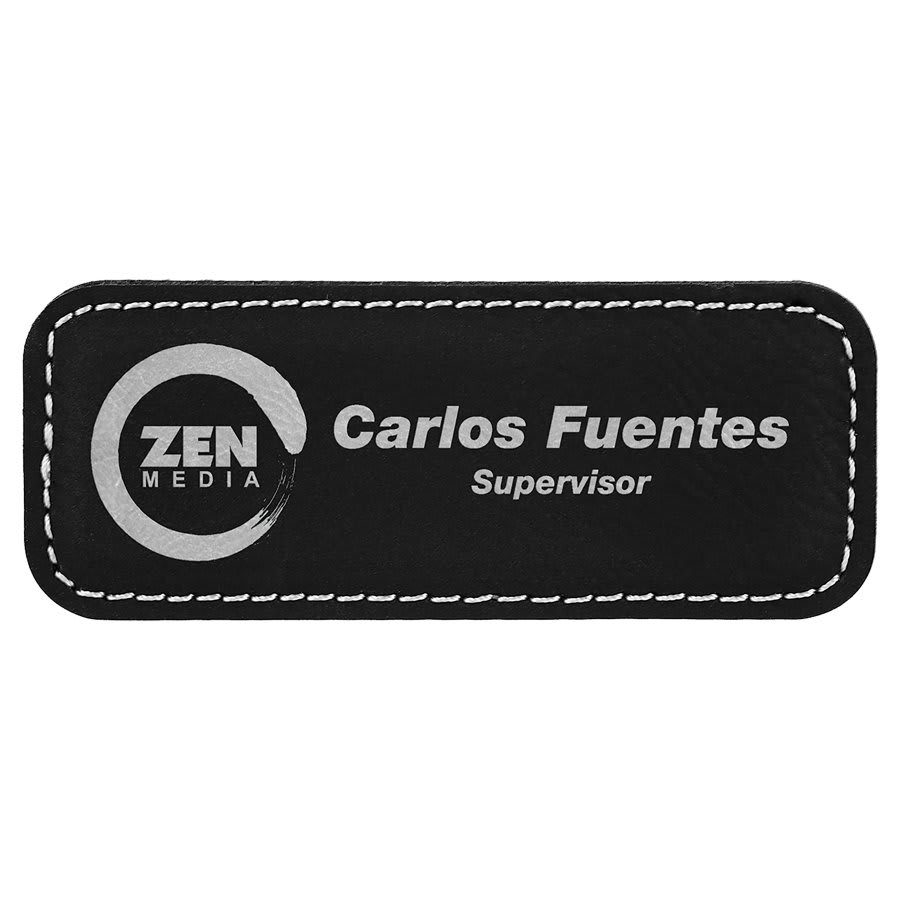 3.25" x 1.25" Black/Silver Leatherette Badge Blank w/Magnet