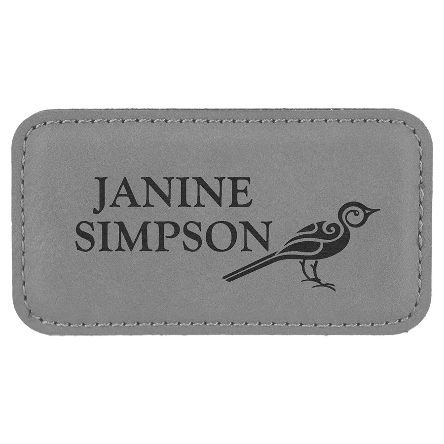3.25" x 1.75" Gray Leatherette Badge Blank with Magnet