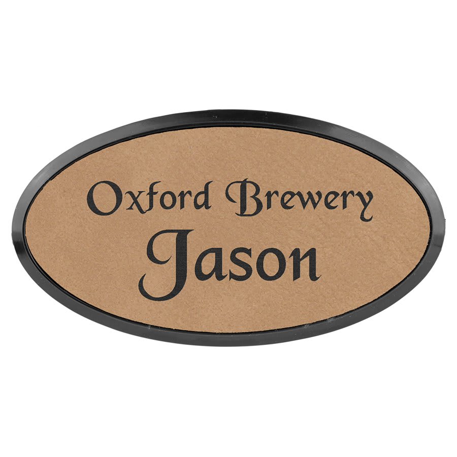 3" x 1.5" Light Brown Leatherette Oval Badge & Frame