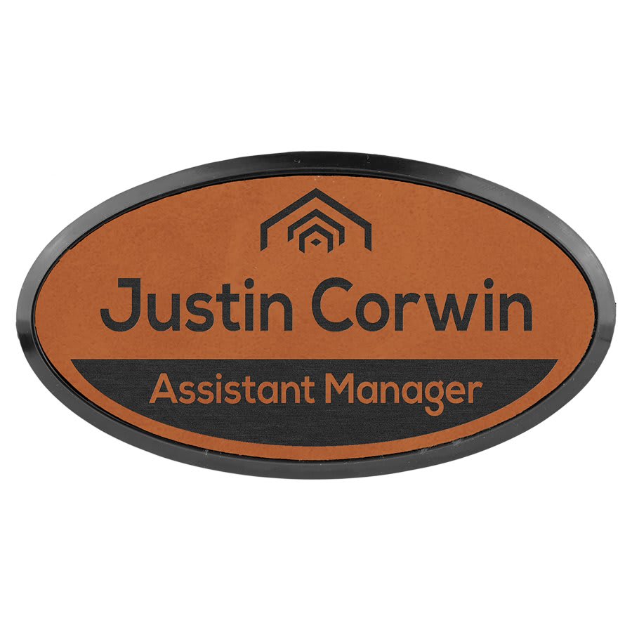 3" x 1.5" Rawhide Leatherette Oval Badge & Frame