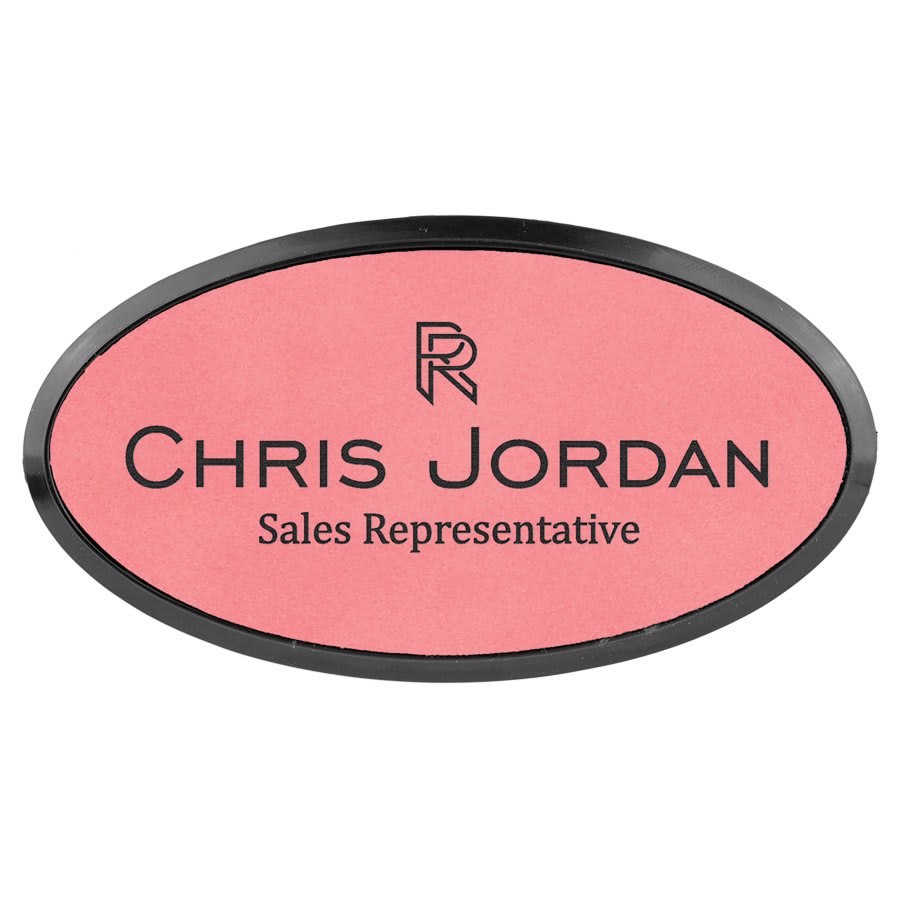 3" x 1.5" Pink Leatherette Oval Badge & Frame