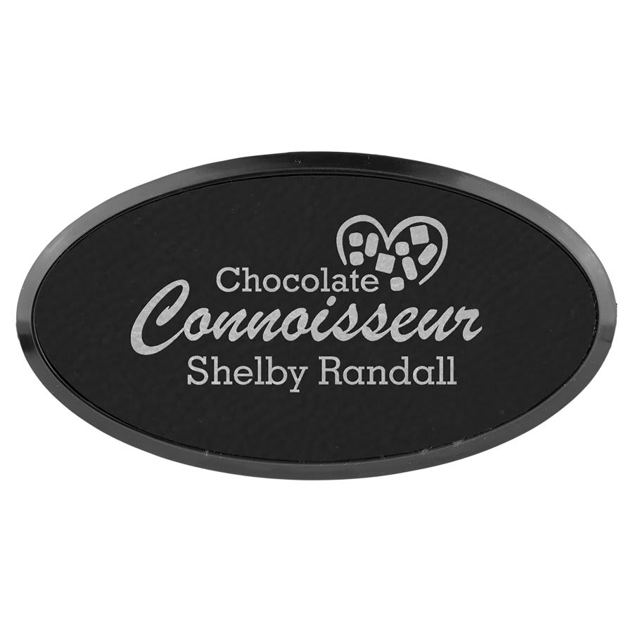 3" x 1.5" Black/Silver Leatherette Oval Badge & Frame
