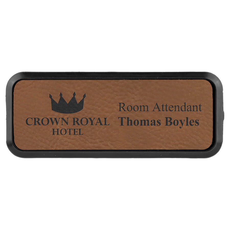3" x 1" Dark Brown Leatherette Round Corner Badge & Frame