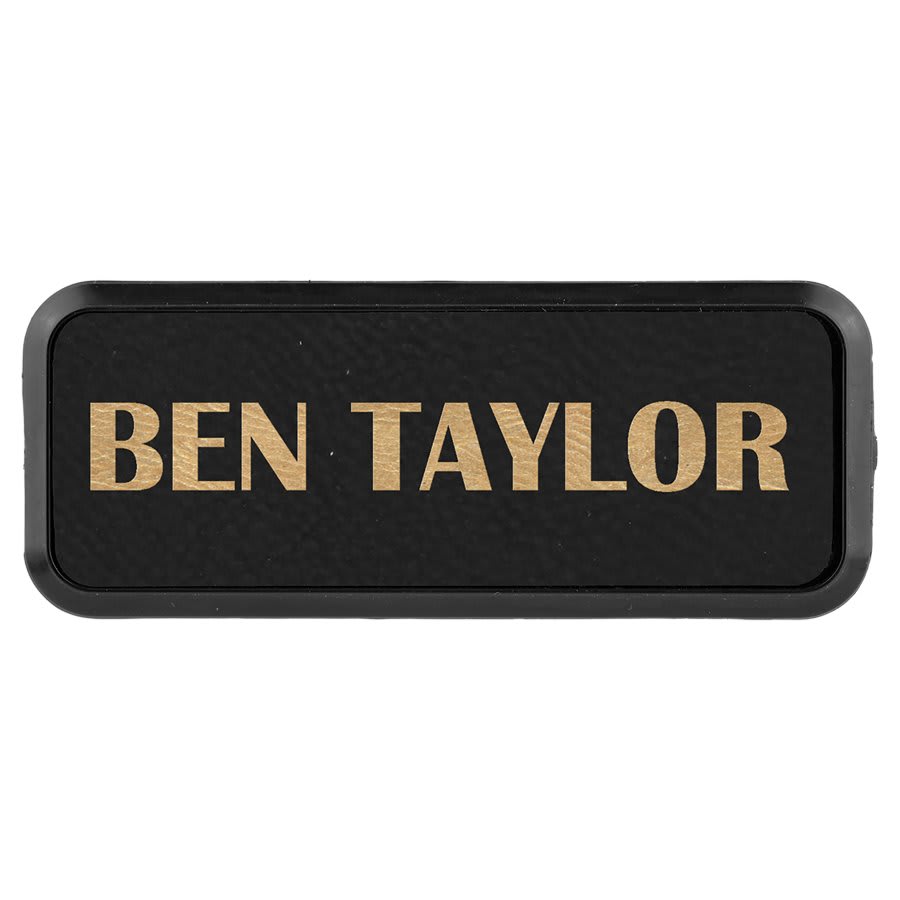 3" x 1" Black/Gold Leatherette Round Corner Badge & Frame