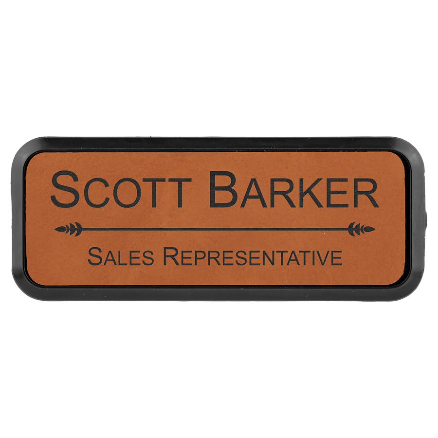 3" x 1" Rawhide Leatherette Round Corner Badge & Frame