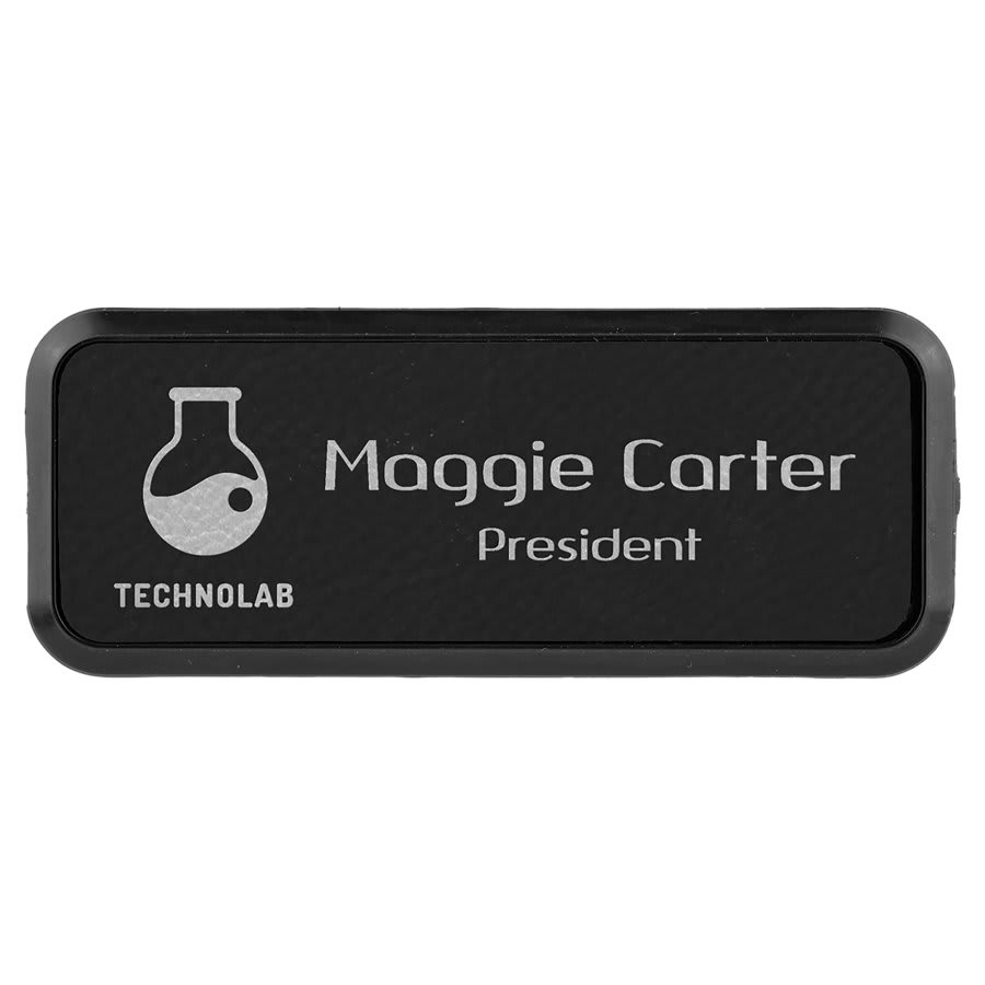 3" x 1" Black/Silver Leatherette Round Corner Badge & Frame