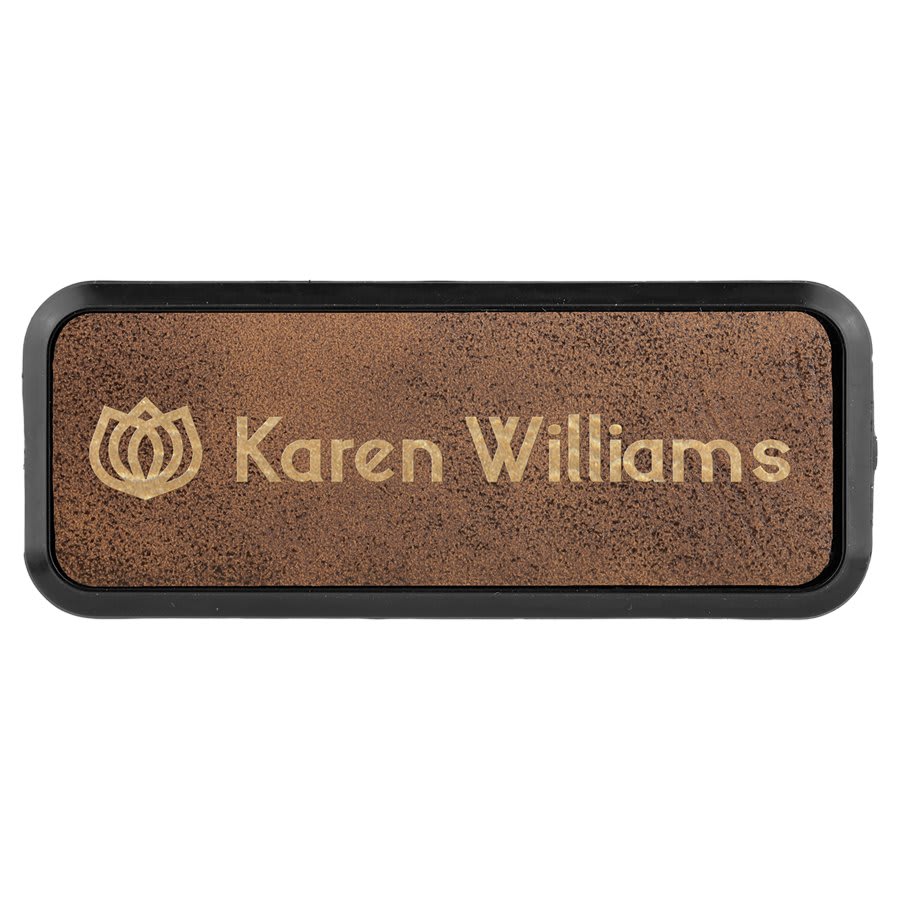 3" x 1" Rustic/Gold Leatherette Round Corner Badge & Frame