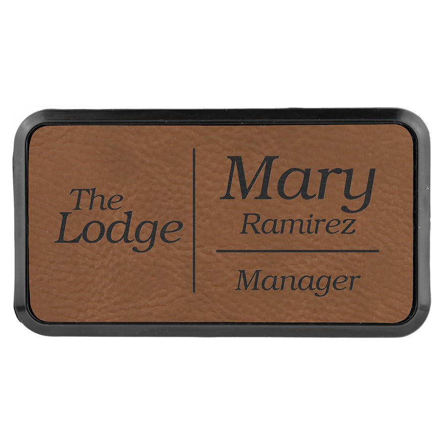 3" x 1.5" Dark Brown Leatherette Round Corner Badge & Frame